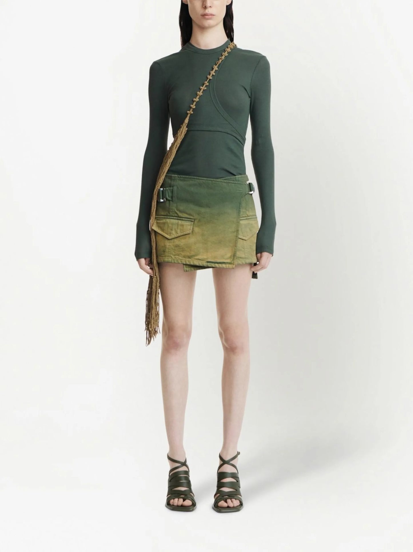ombré-effect denim wrap skirt