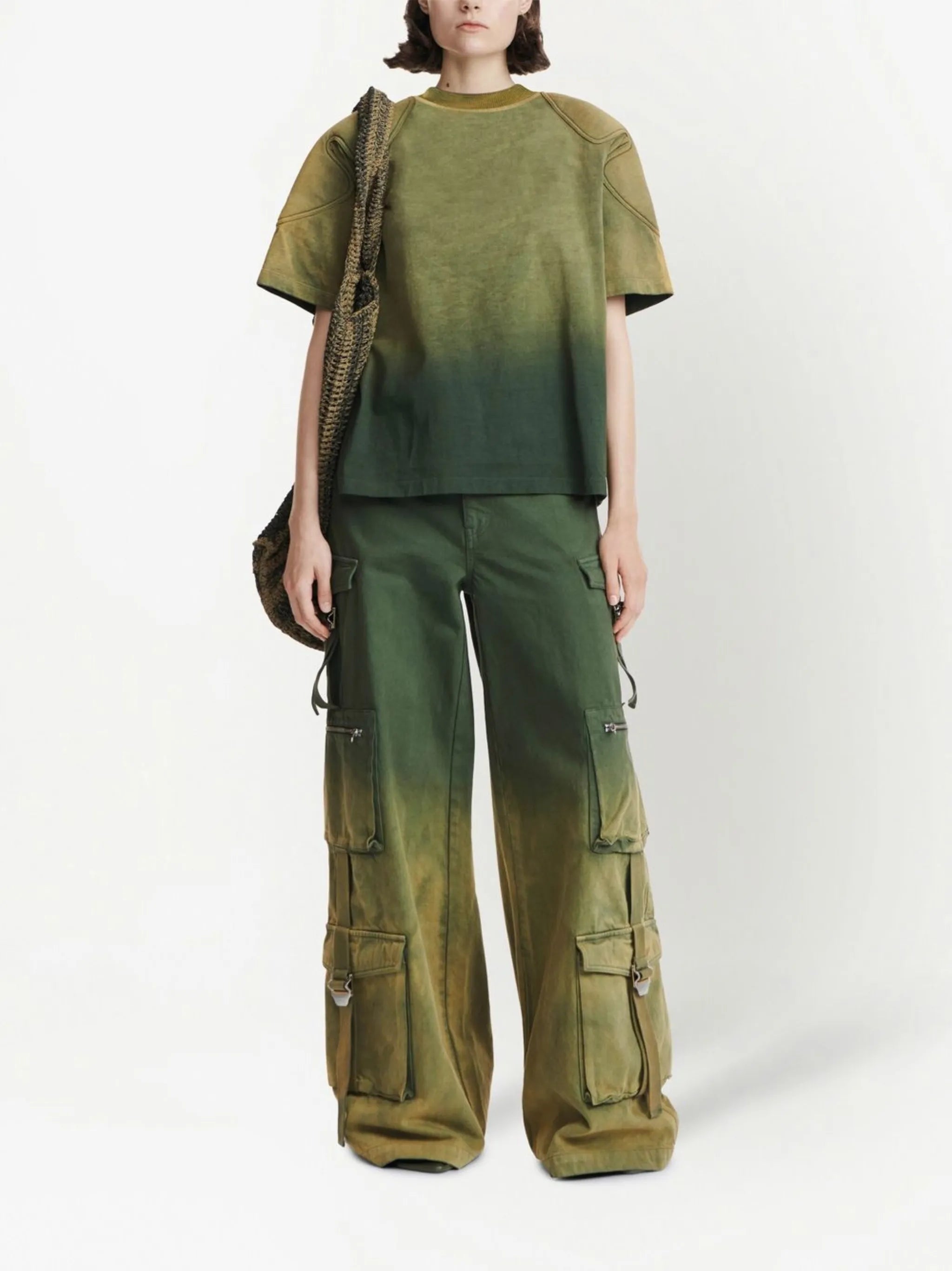 sunfade-effect shoulder-pad T-shirt