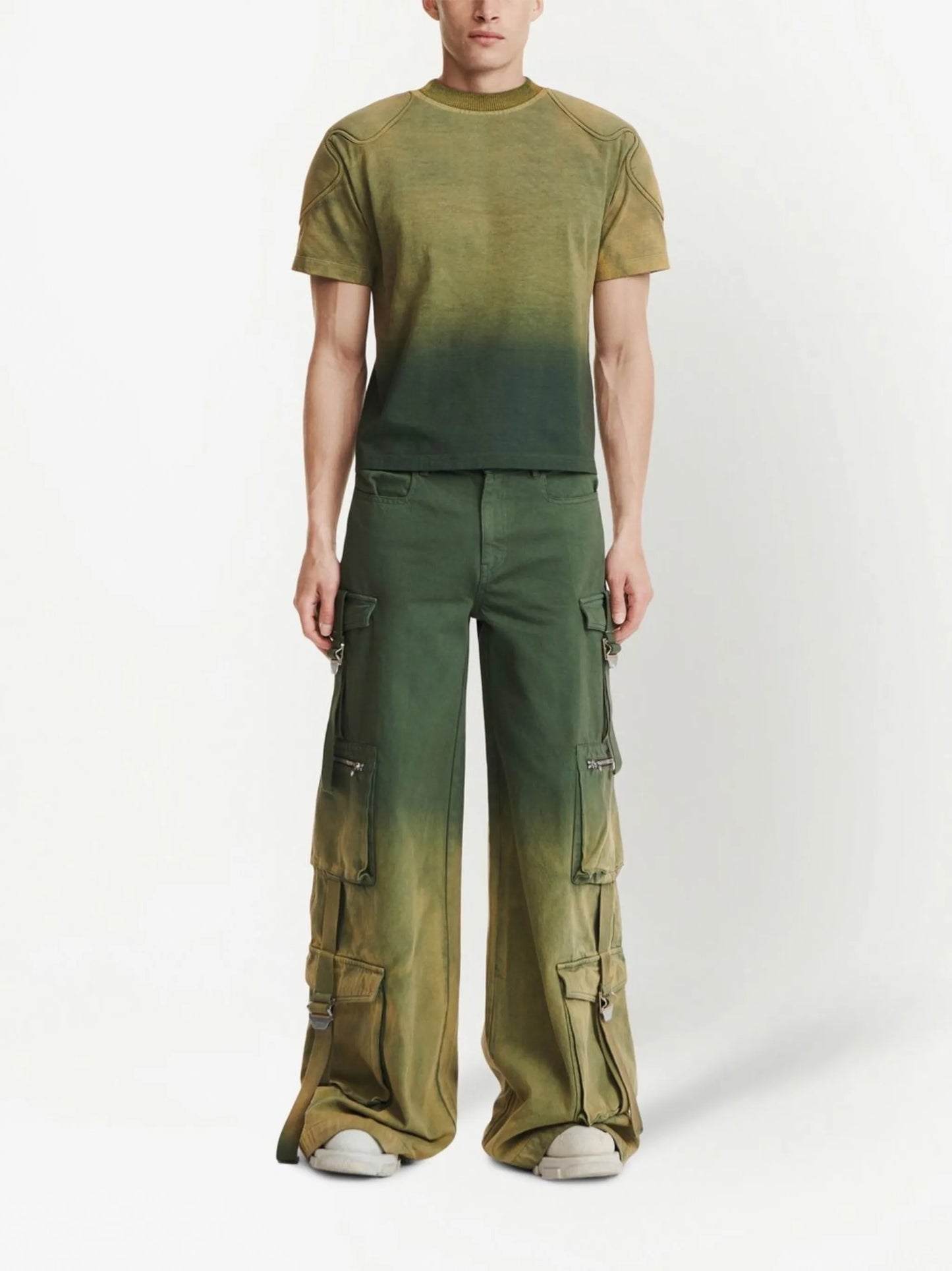 sunfade-effect shoulder-pad T-shirt