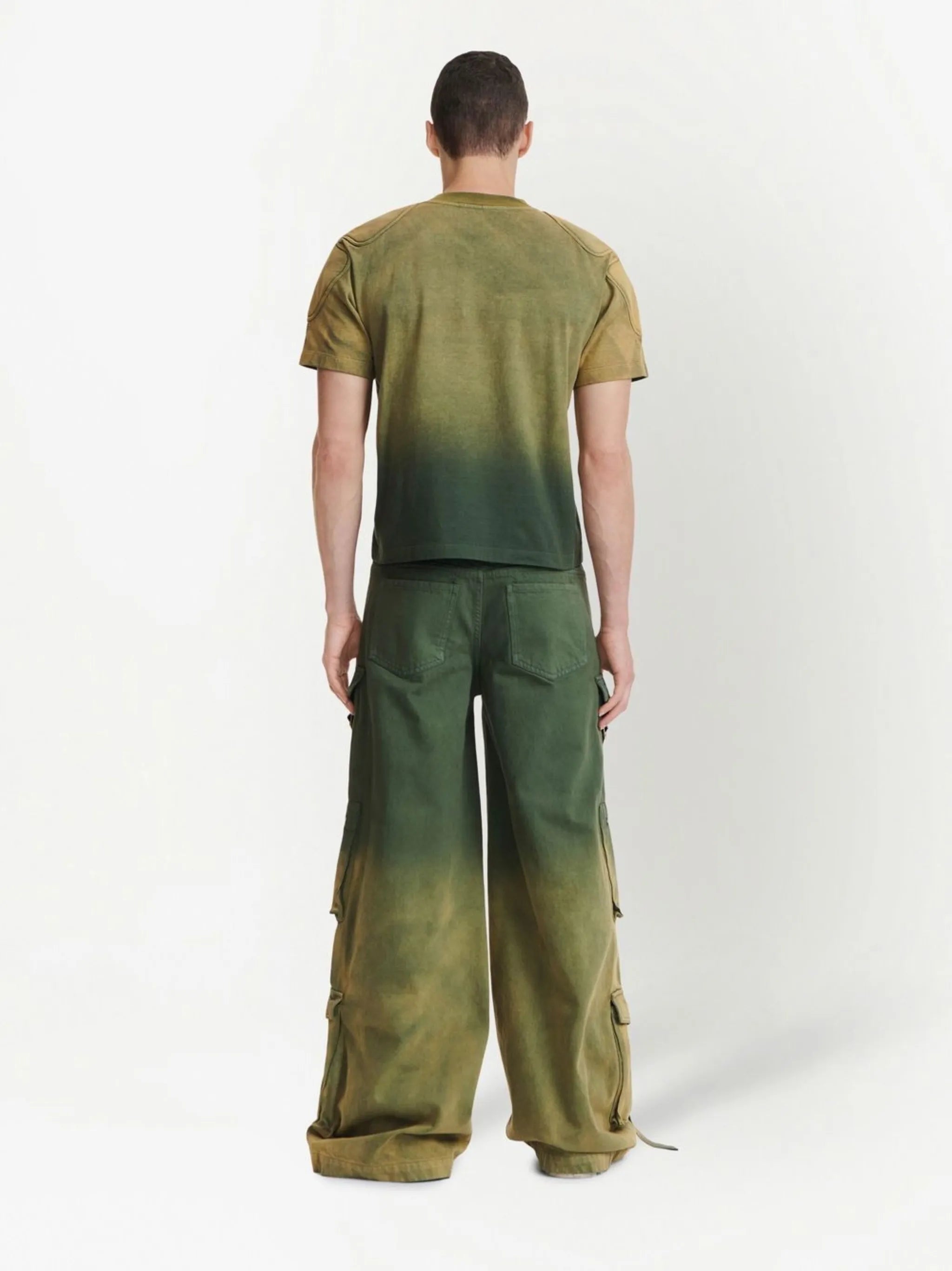 sunfade-effect shoulder-pad T-shirt