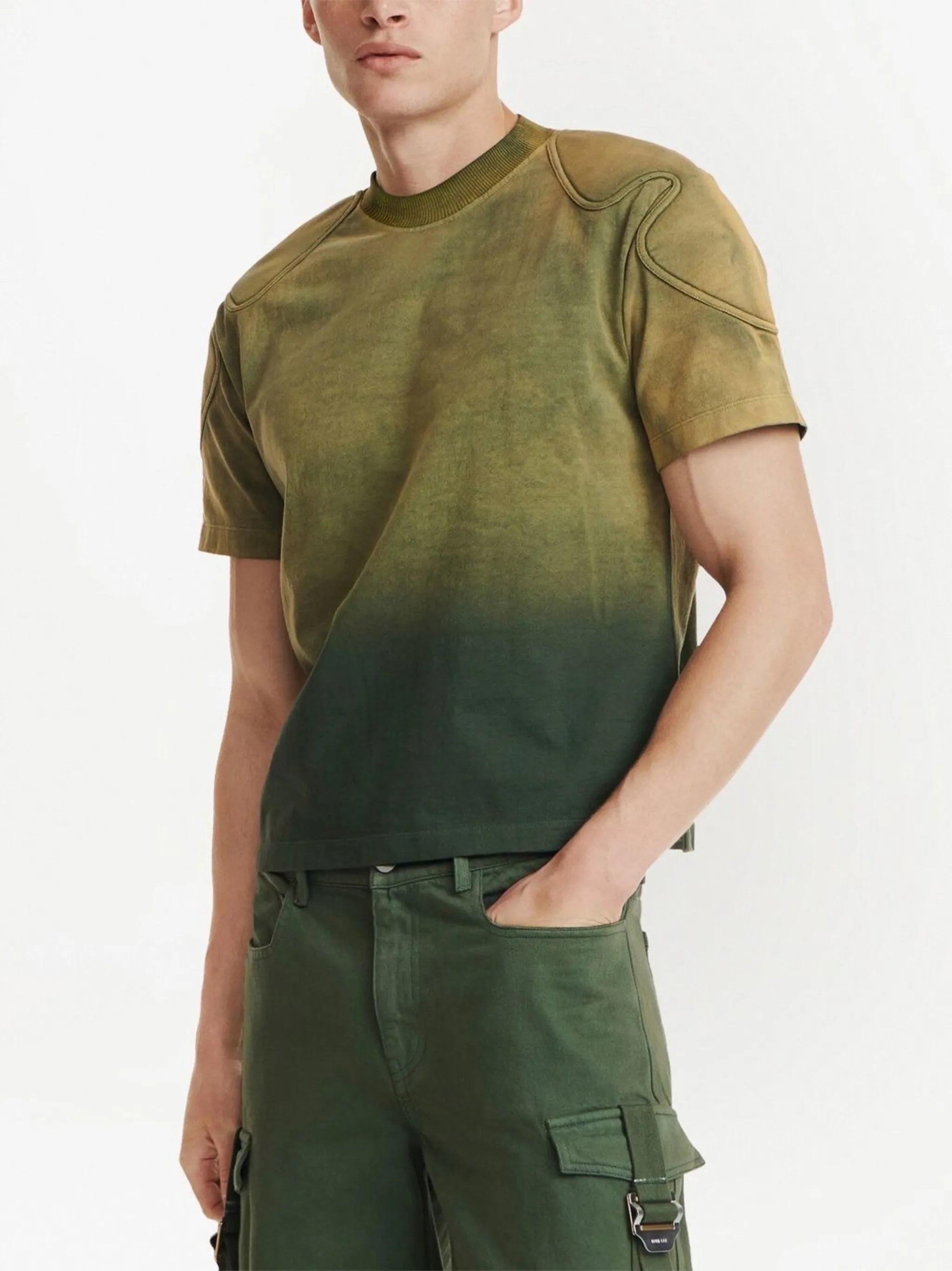 sunfade-effect shoulder-pad T-shirt