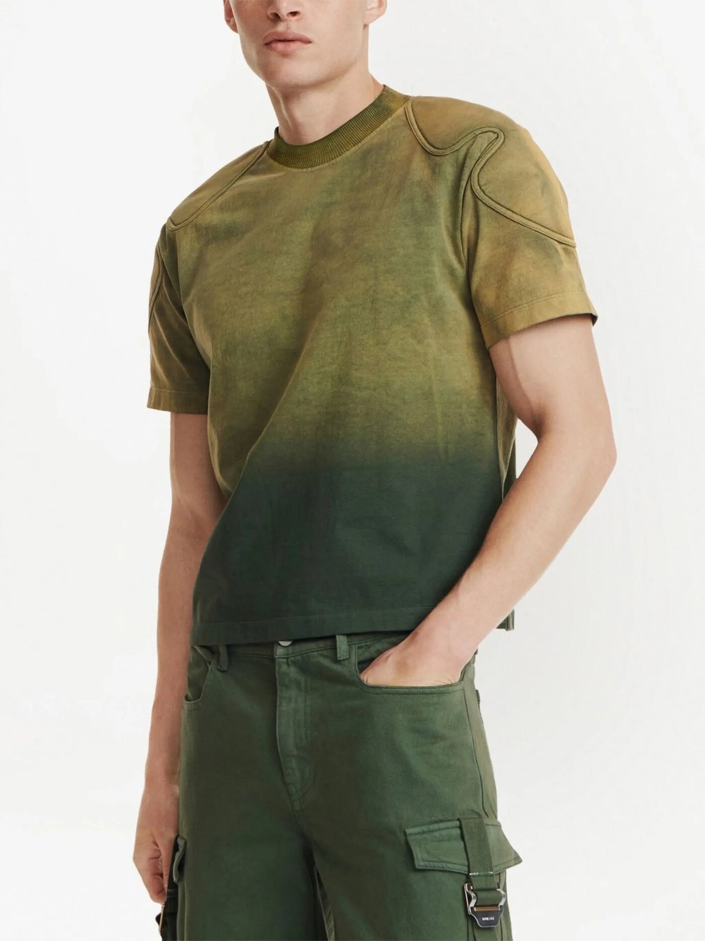sunfade-effect shoulder-pad T-shirt