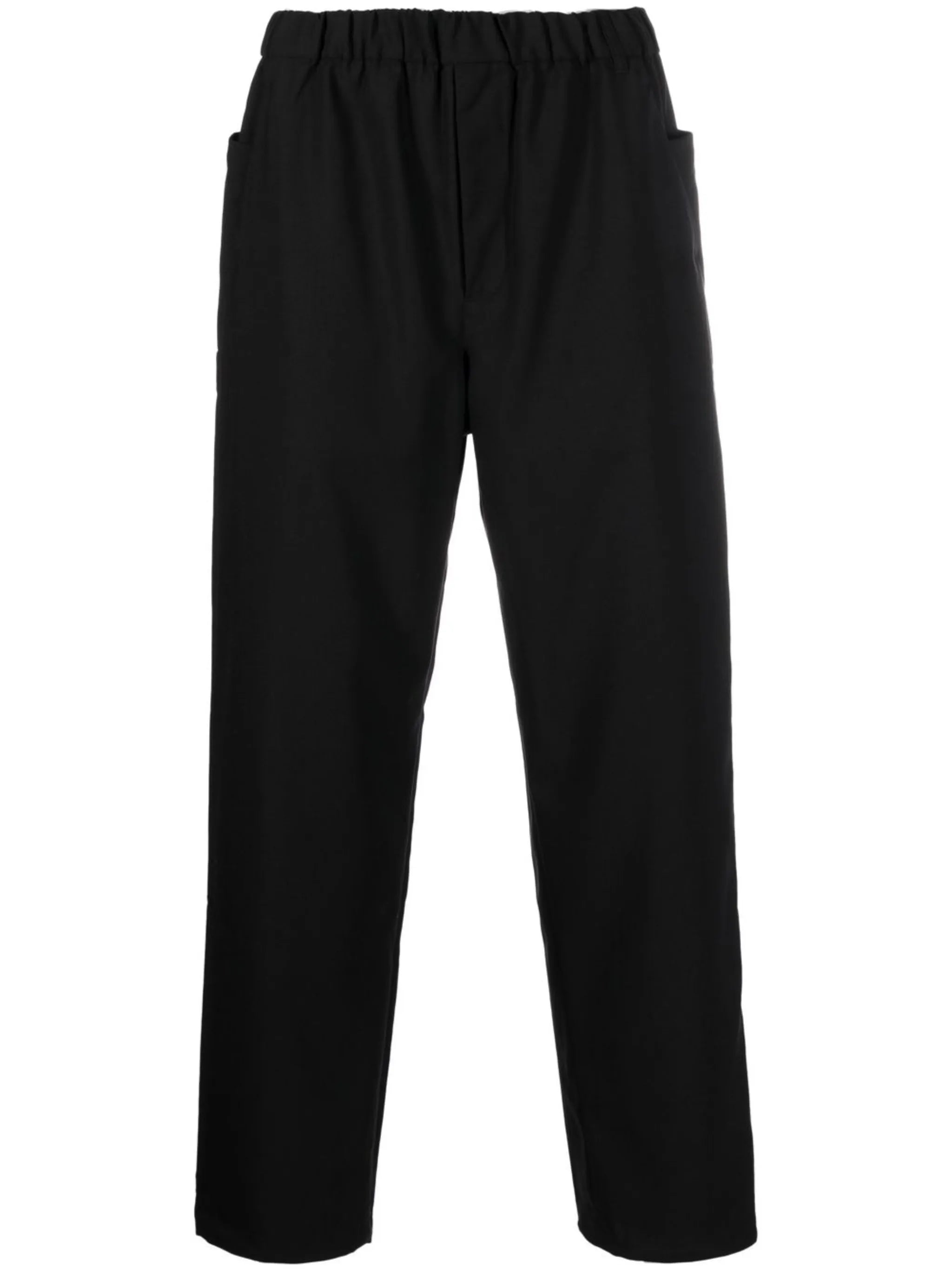 elasticated-waist straight-leg trousers