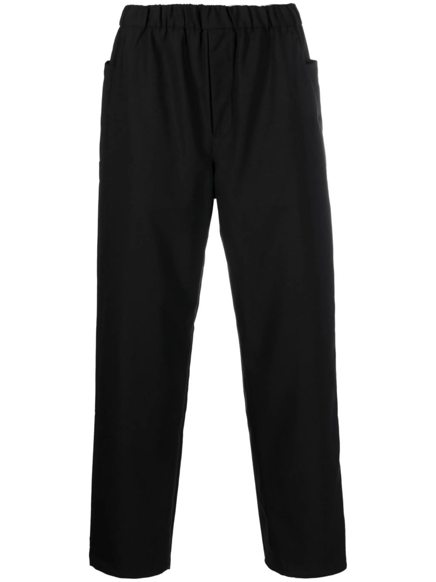 elasticated-waist straight-leg trousers