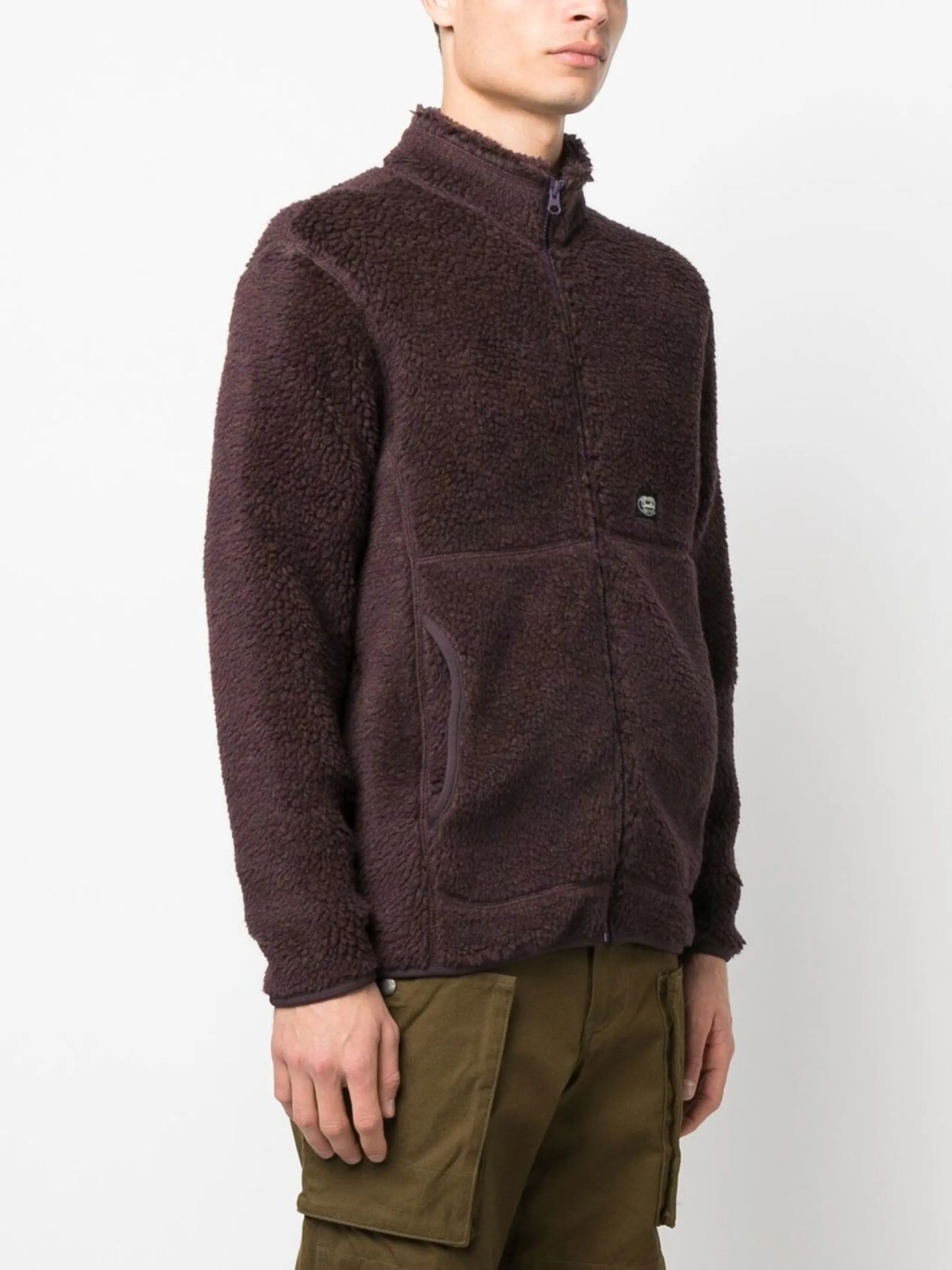 logo-patch wool fleece jacket