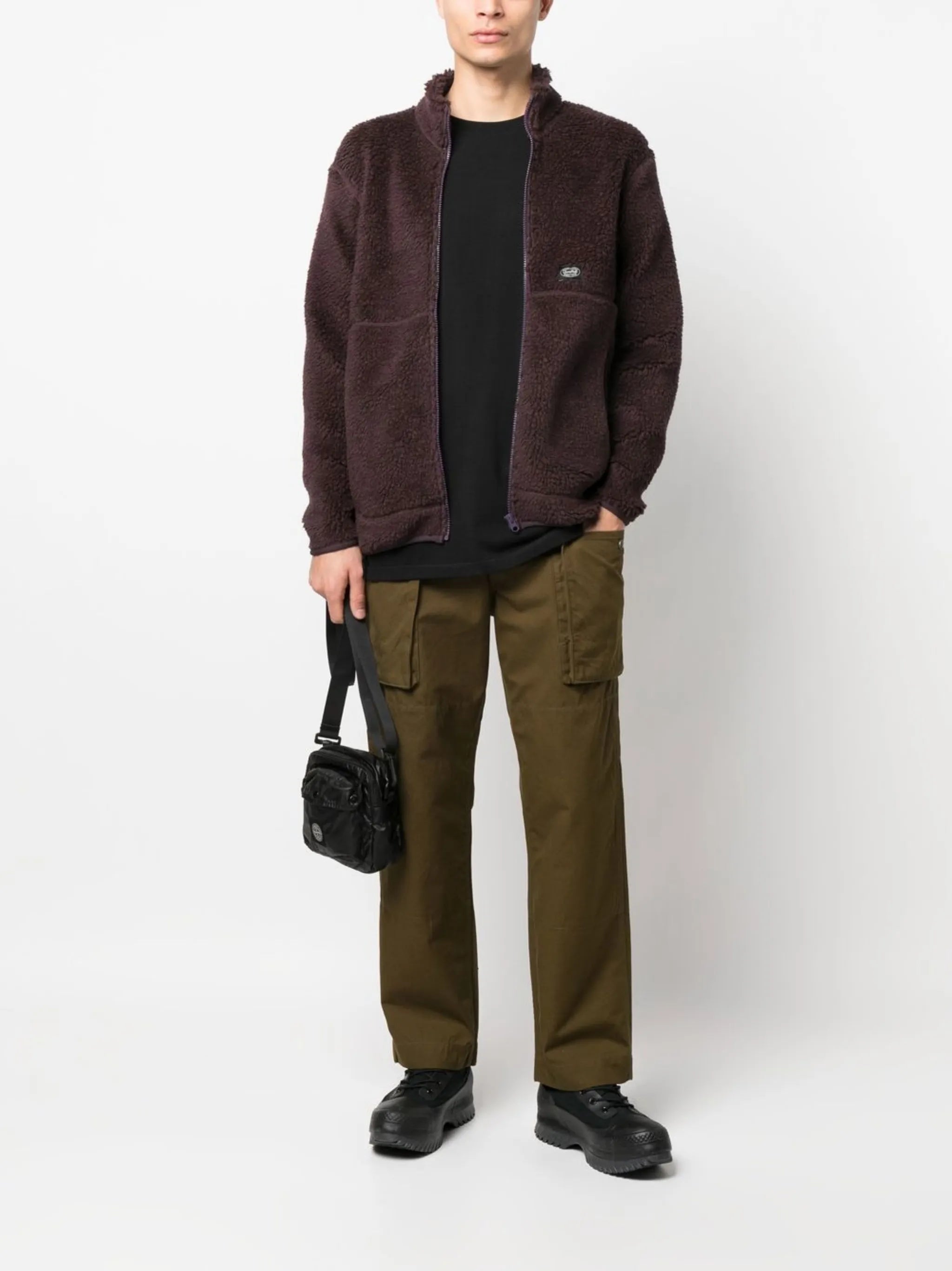 logo-patch wool fleece jacket