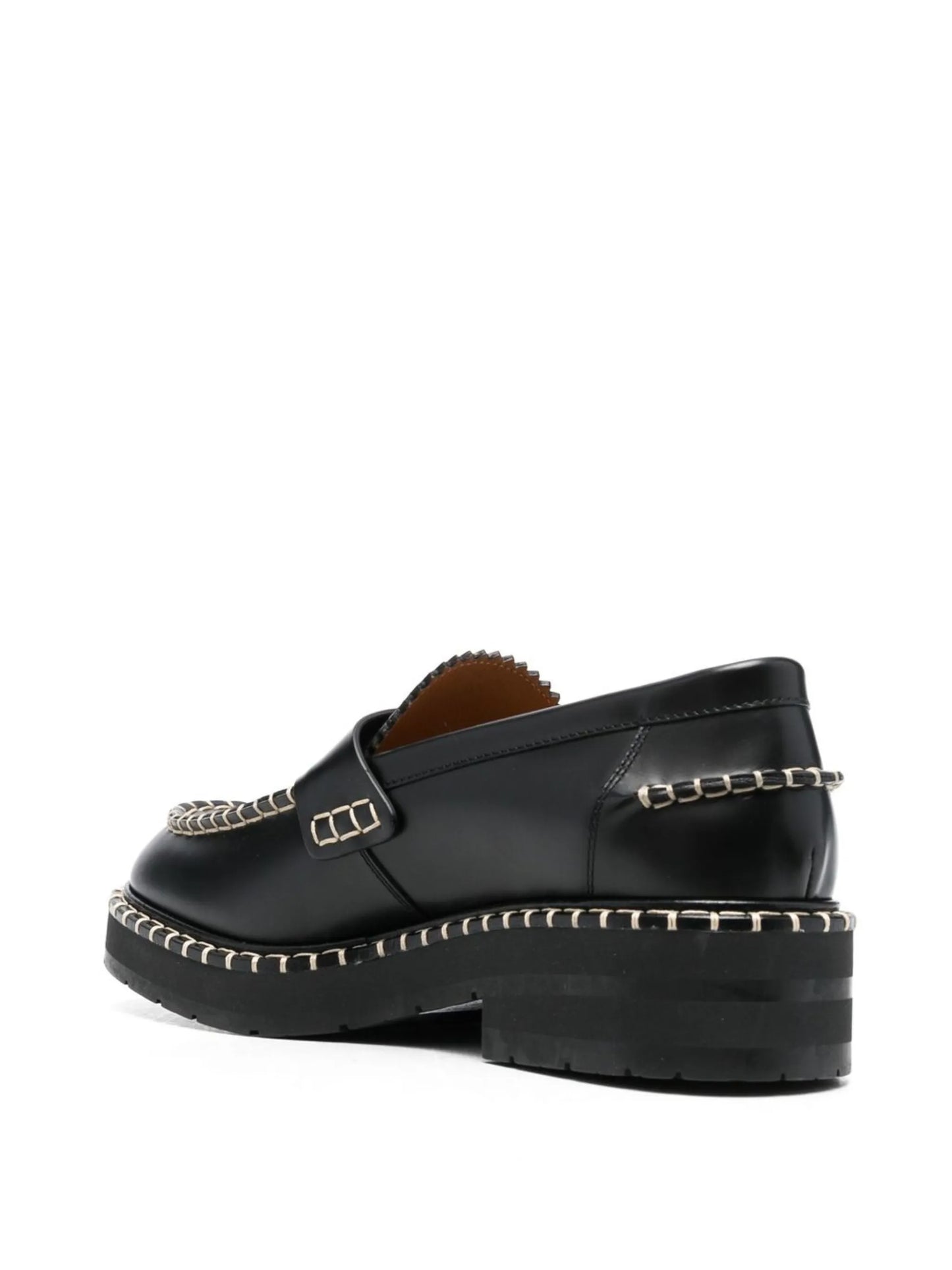 contrast-stitching leather loafers