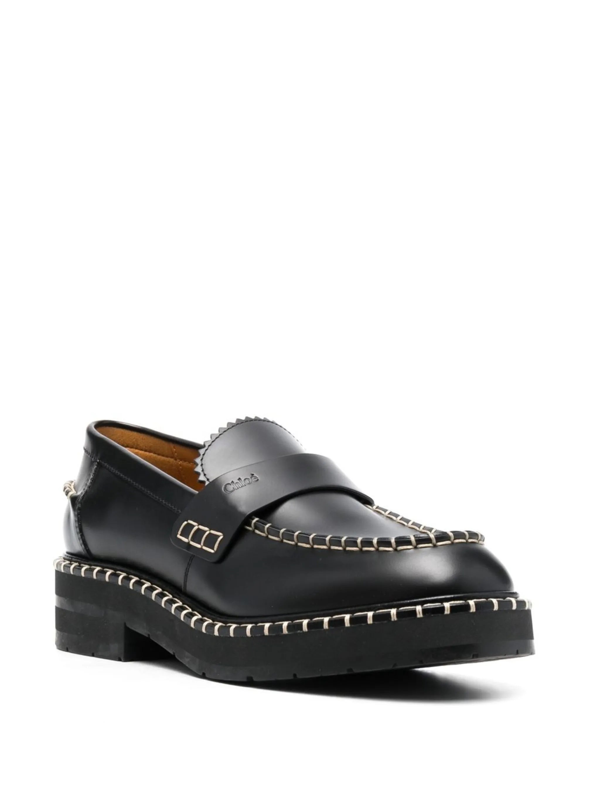 contrast-stitching leather loafers