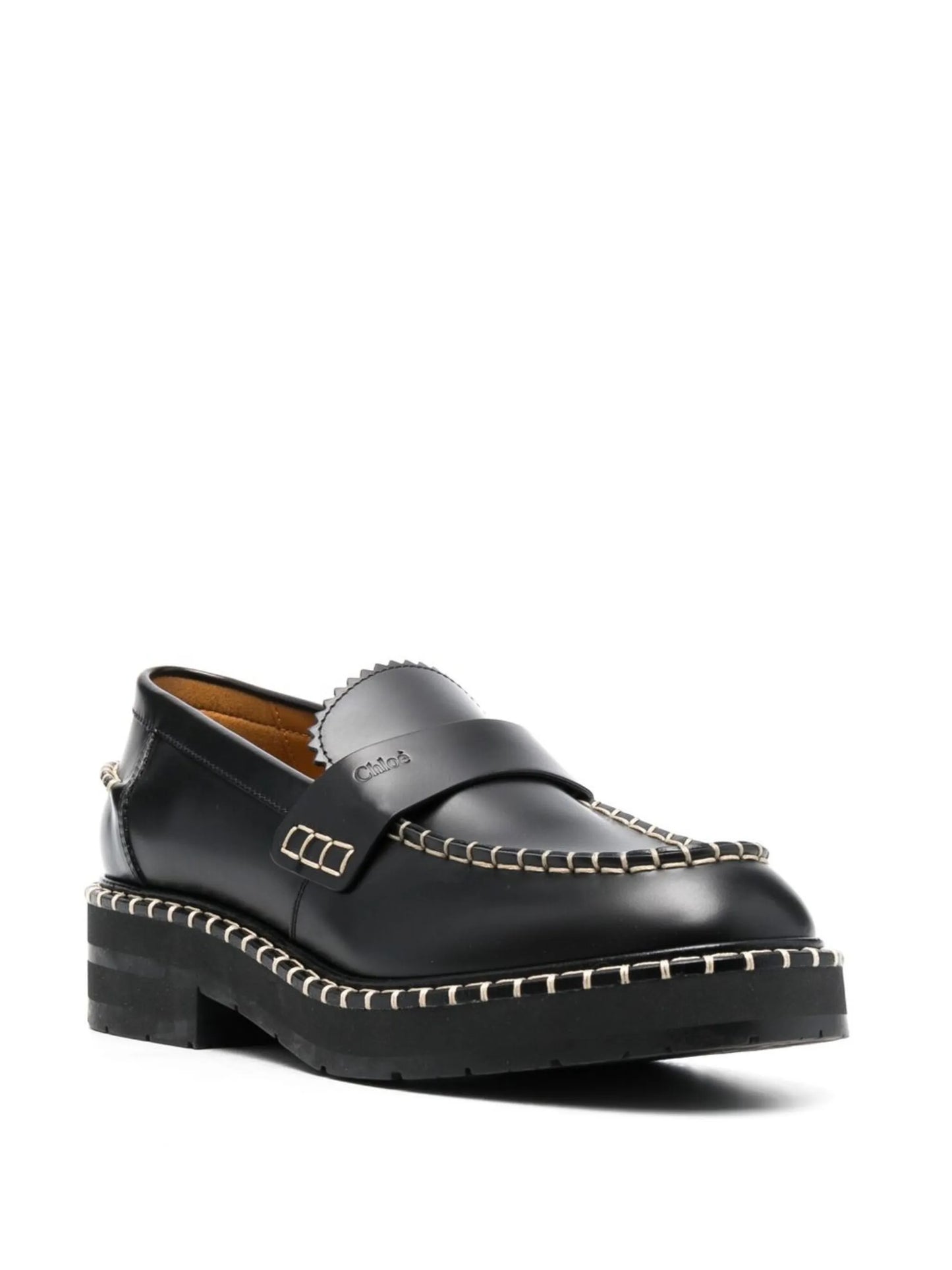 contrast-stitching leather loafers