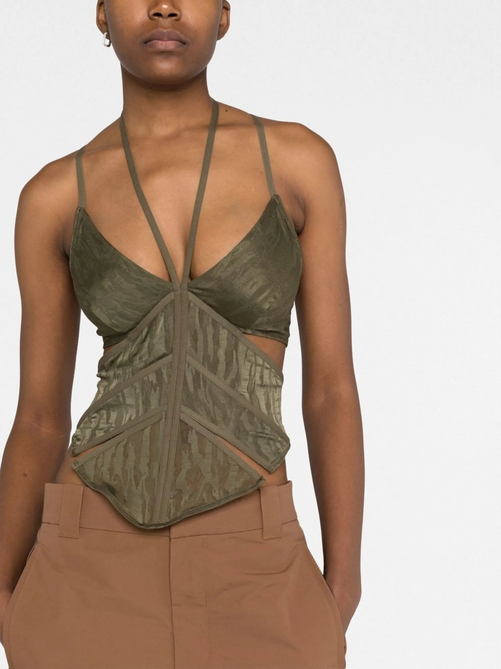 patterned-jacquard halterneck cami top