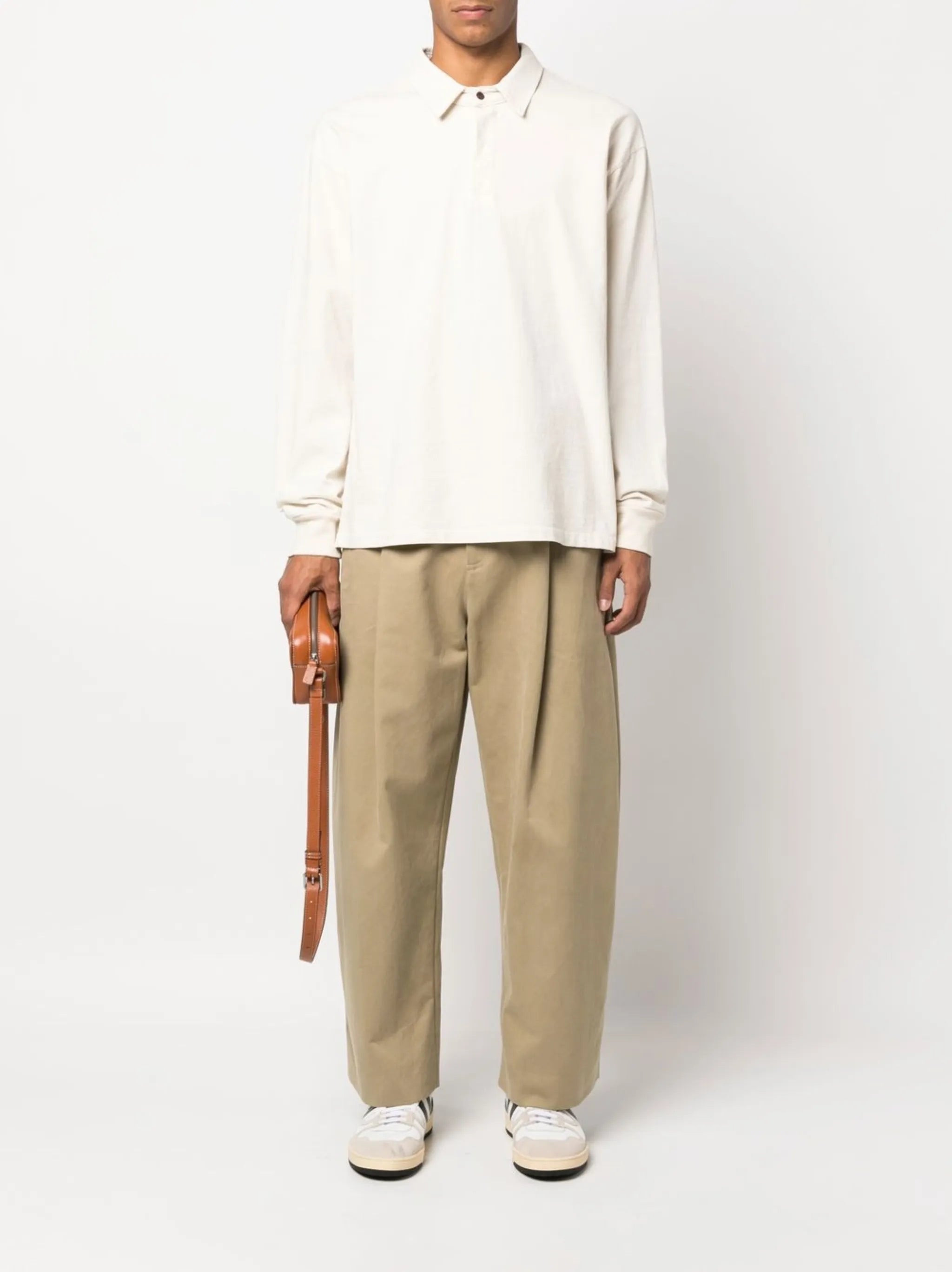 button-front long-sleeved polo shirt