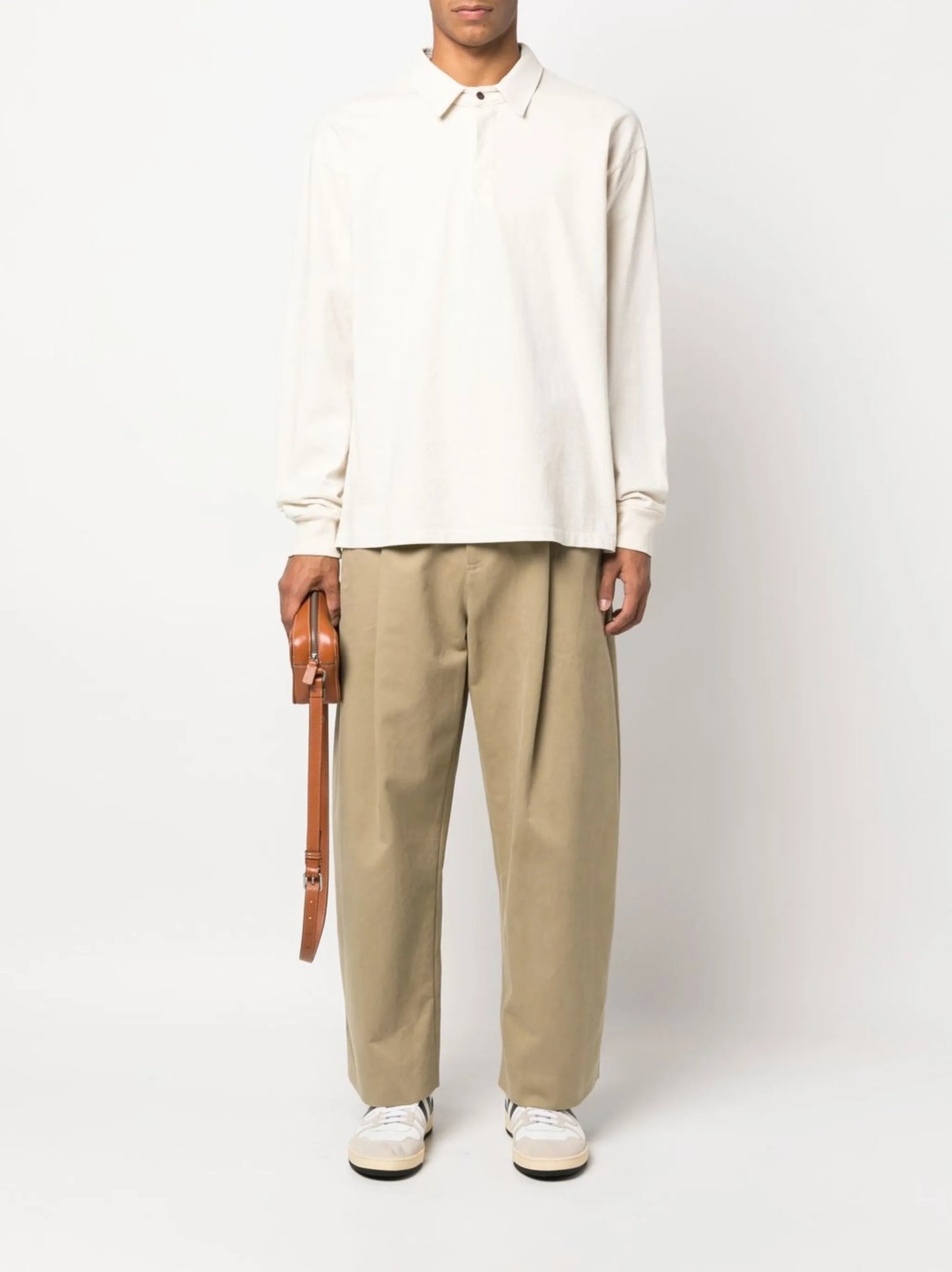 button-front long-sleeved polo shirt