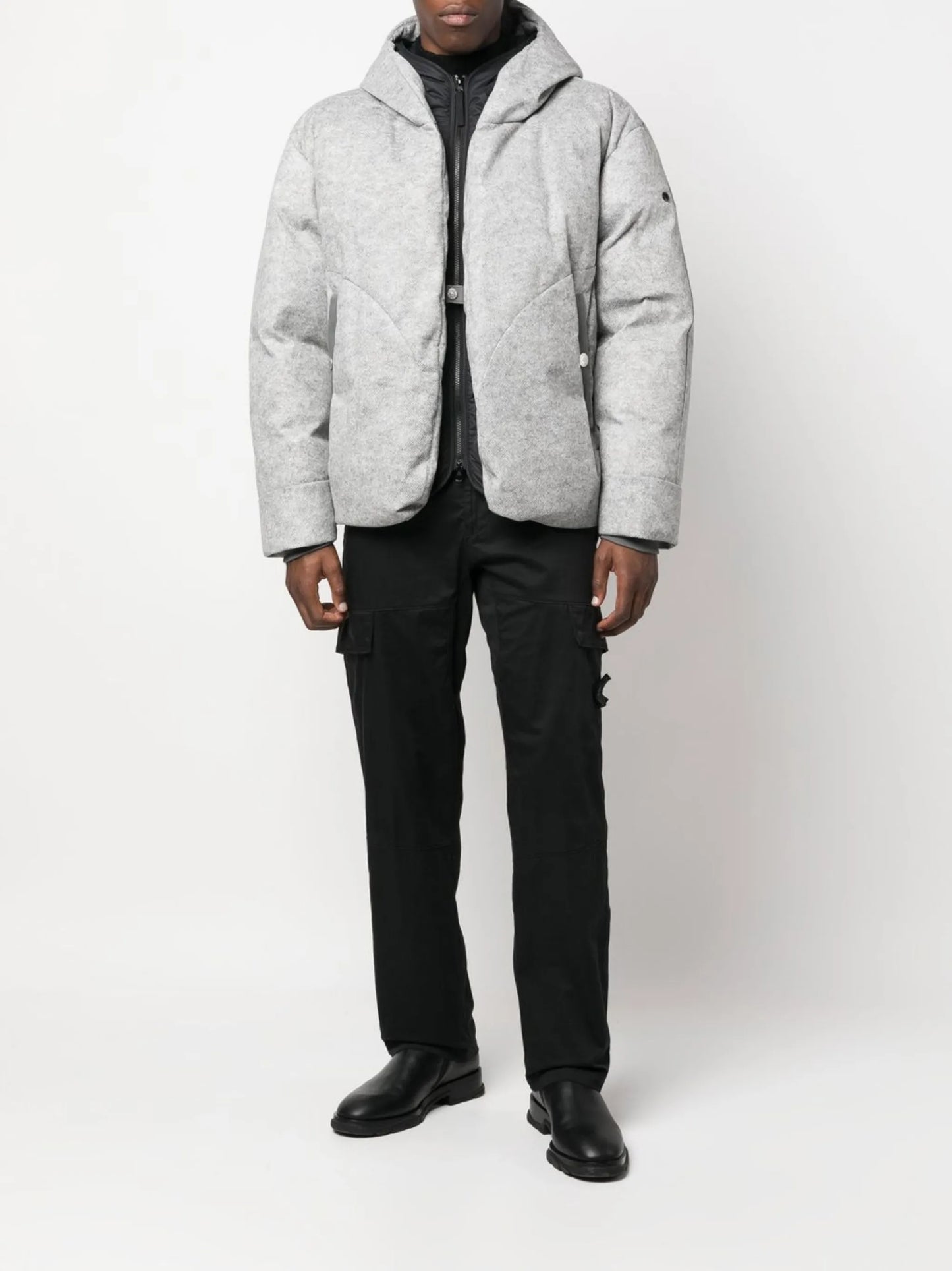 layered hooded zipped jacket