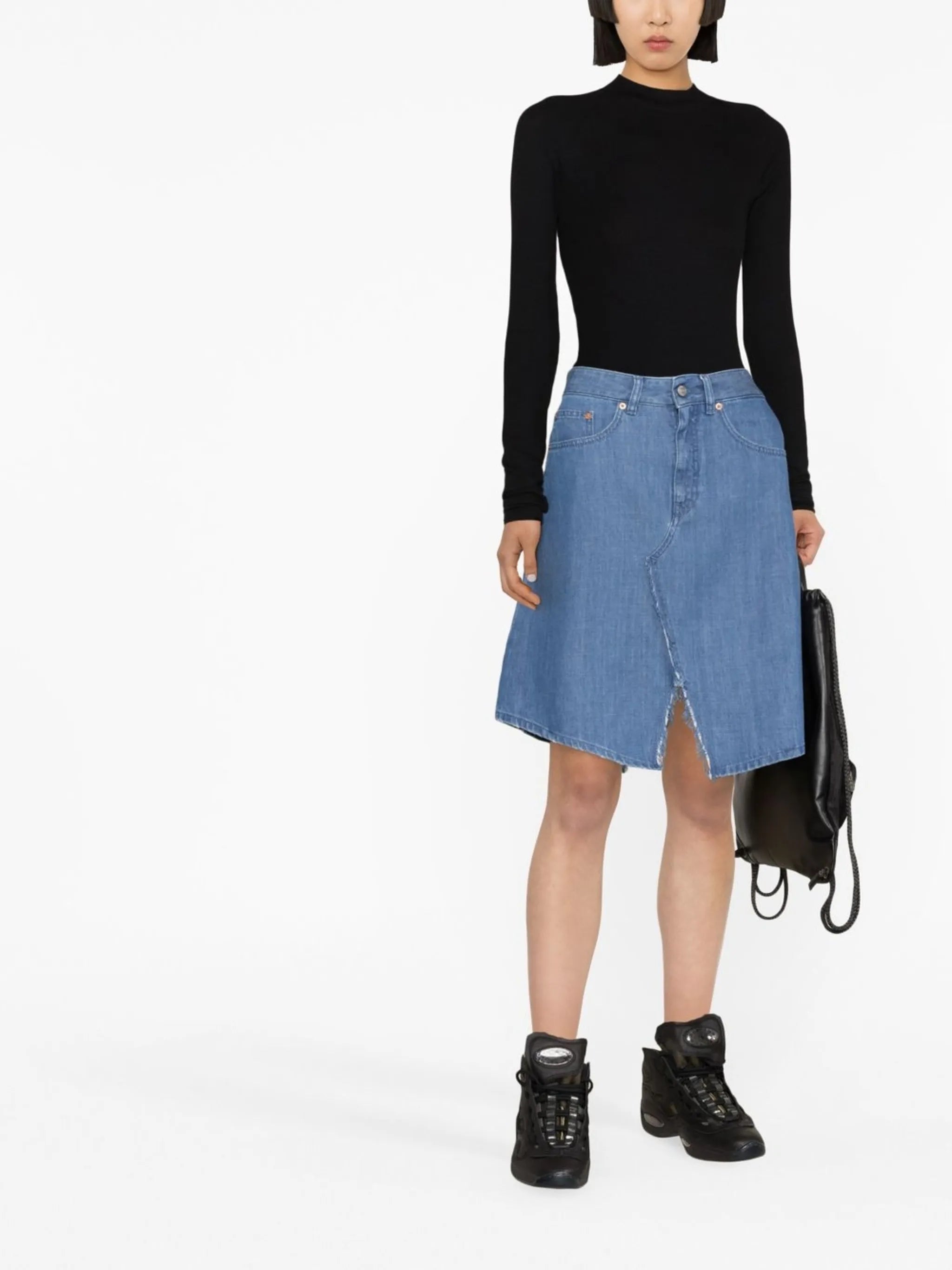 high-waisted denim skirt