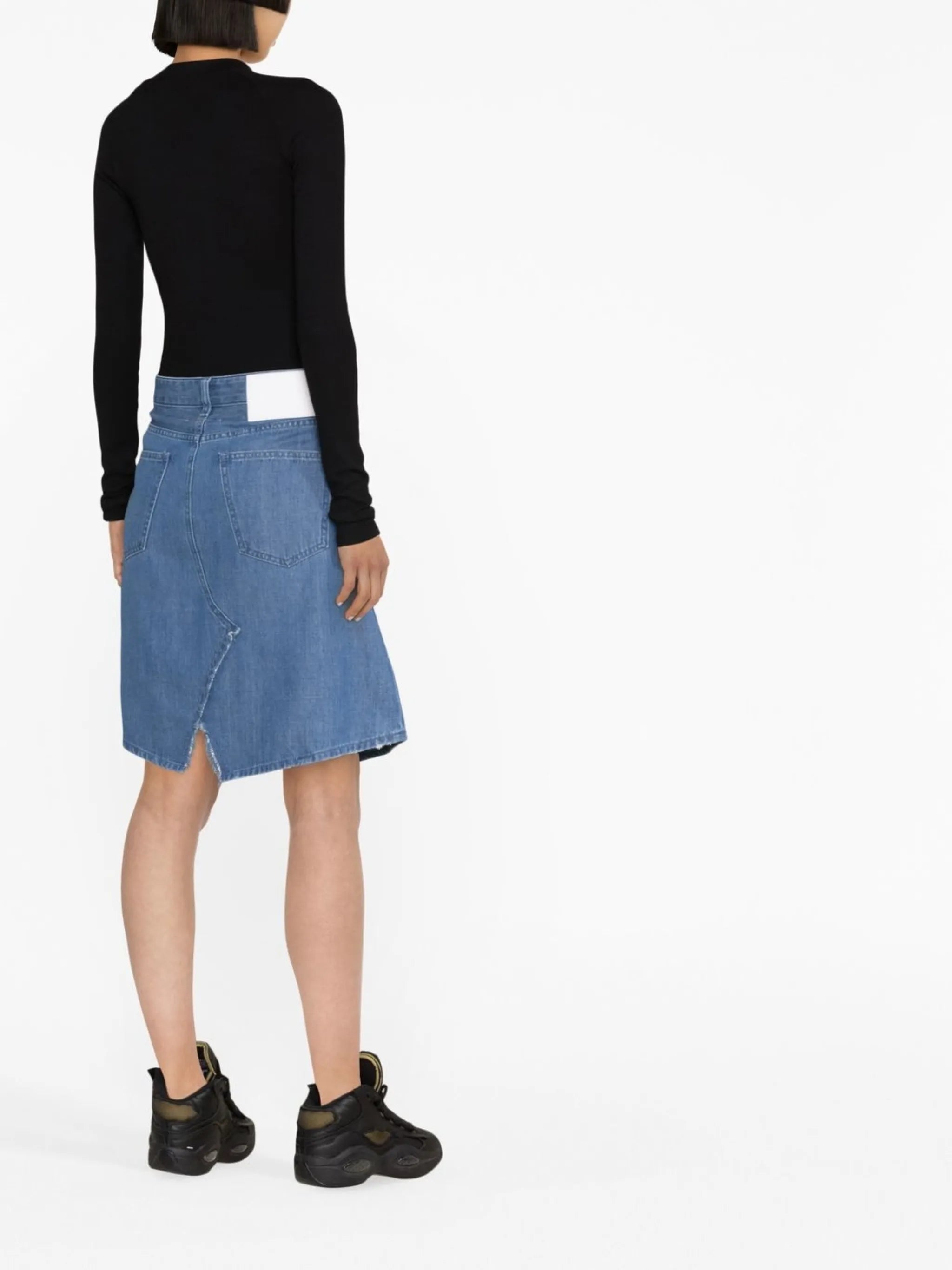 high-waisted denim skirt