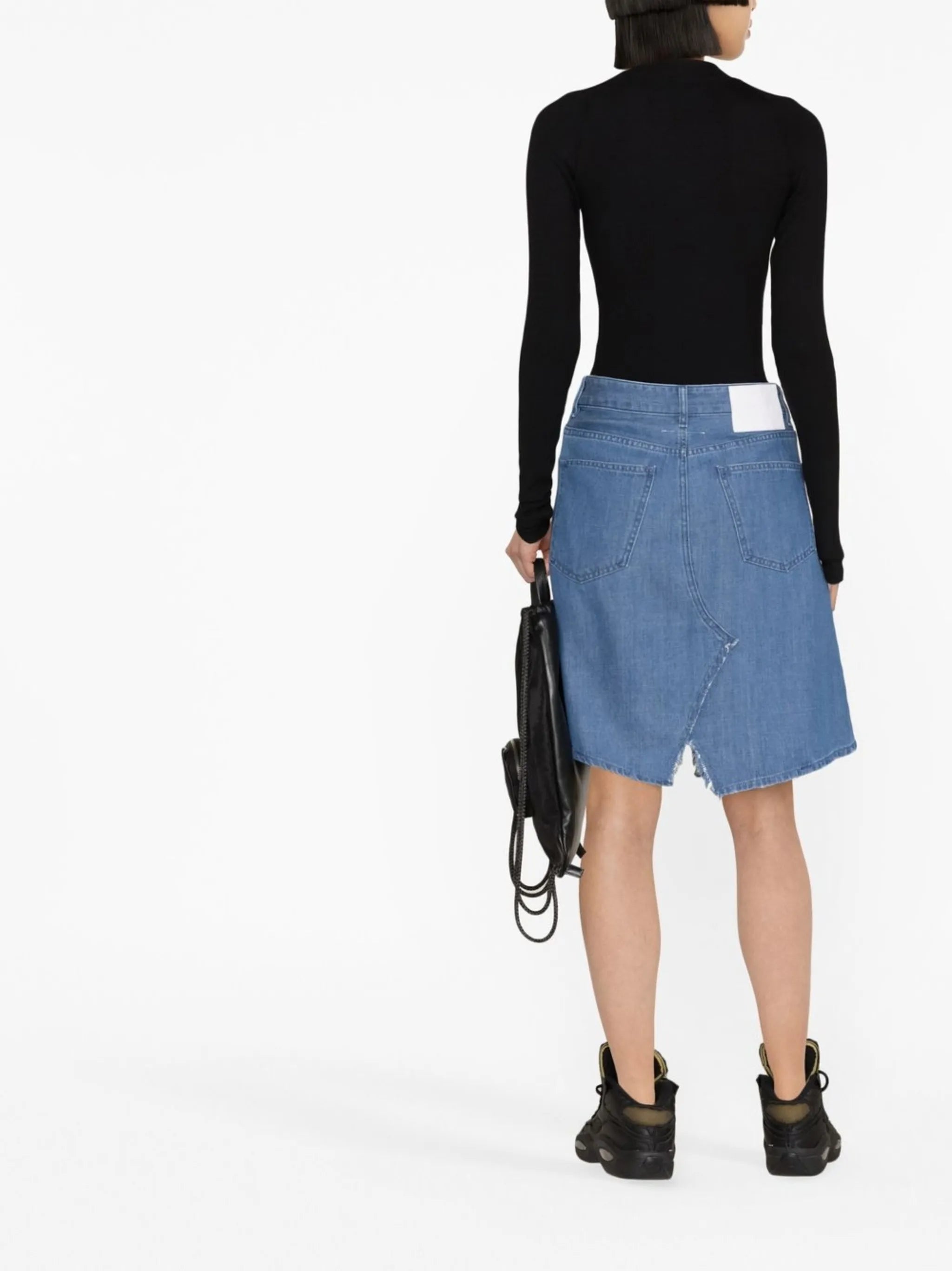 high-waisted denim skirt