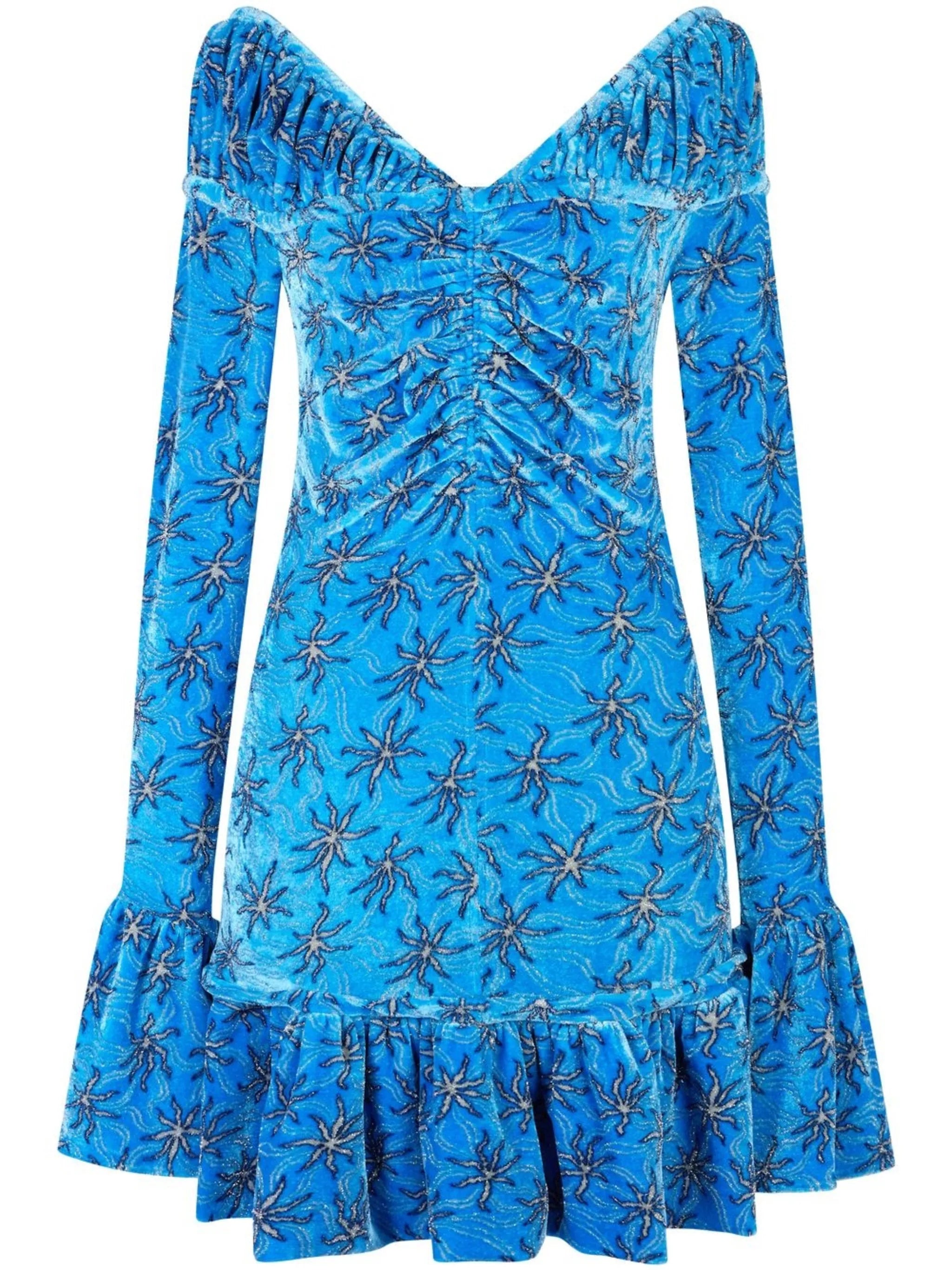 floral-print flared velvet minidress