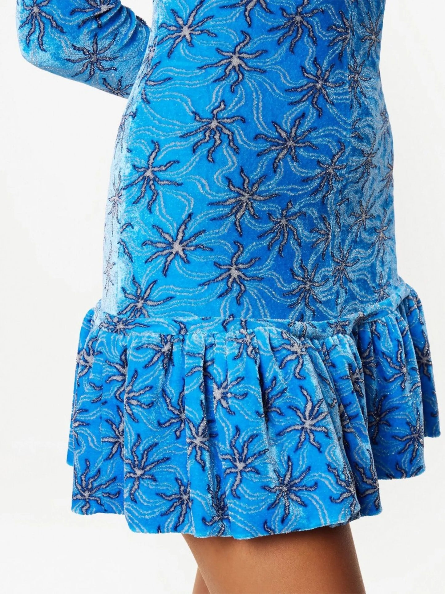 floral-print flared velvet minidress