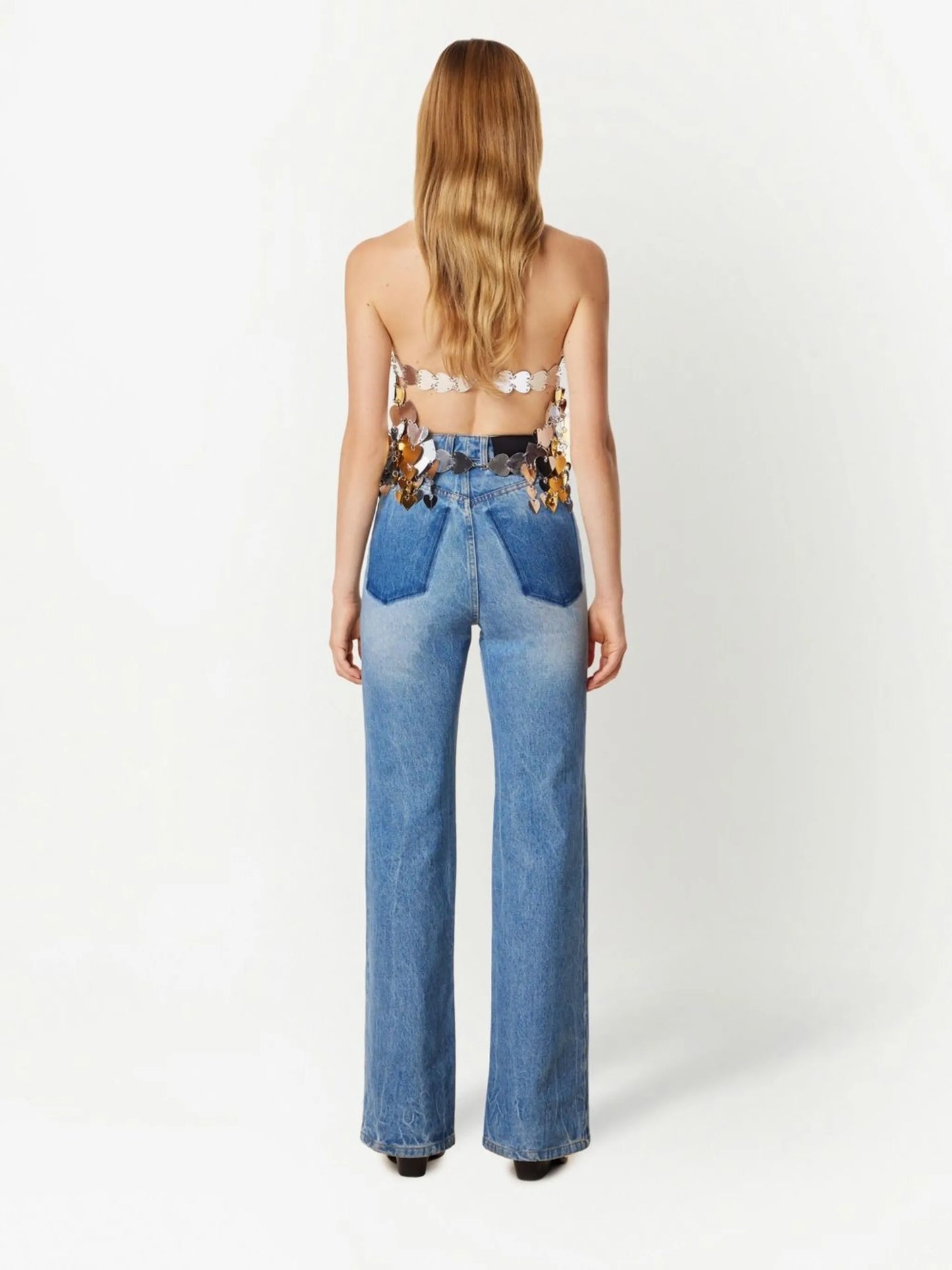 heart-paillettes metallic halterneck top