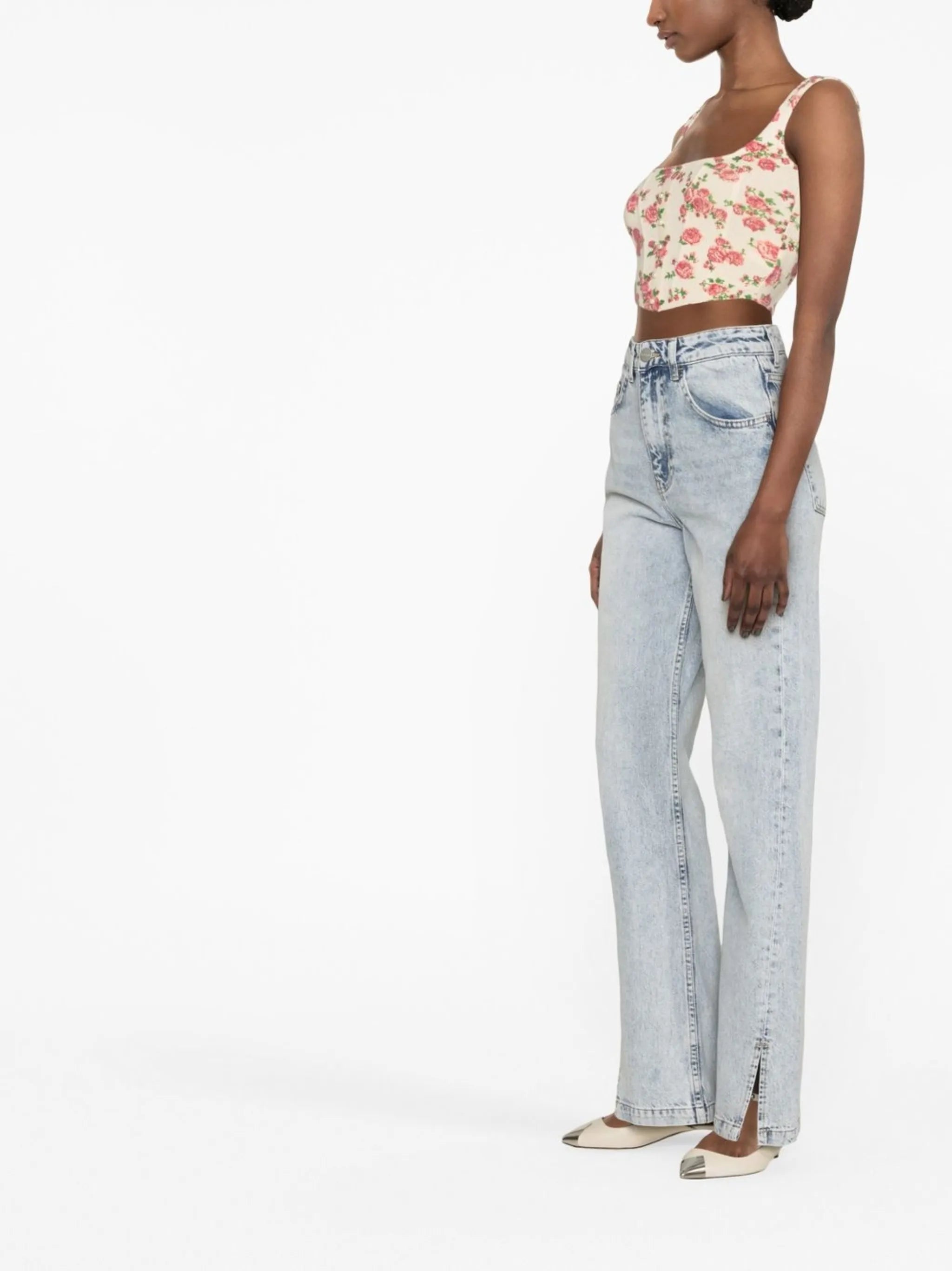 high-waisted flared jeans