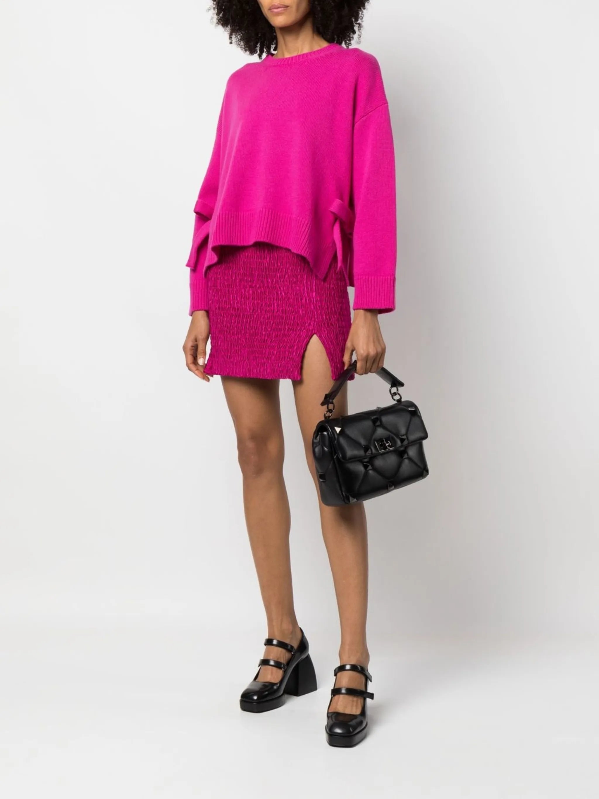 bow-embellished crew neck jumper