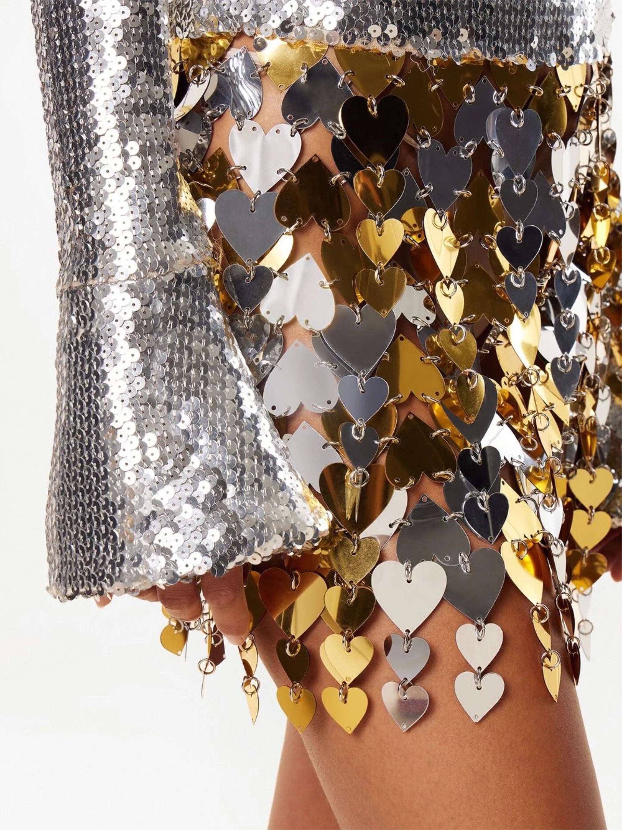 heart-paillettes chainmail mini skirt