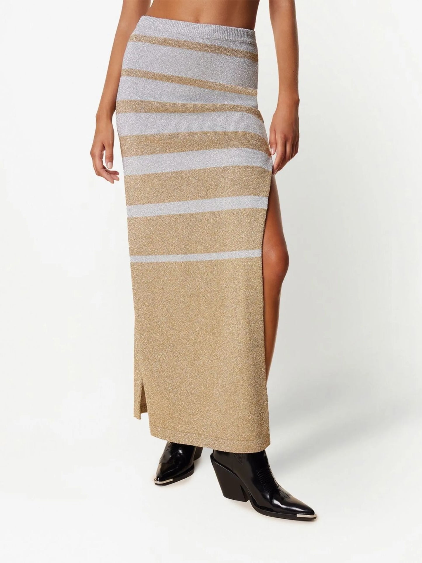 striped-pattern lurex maxi skirt
