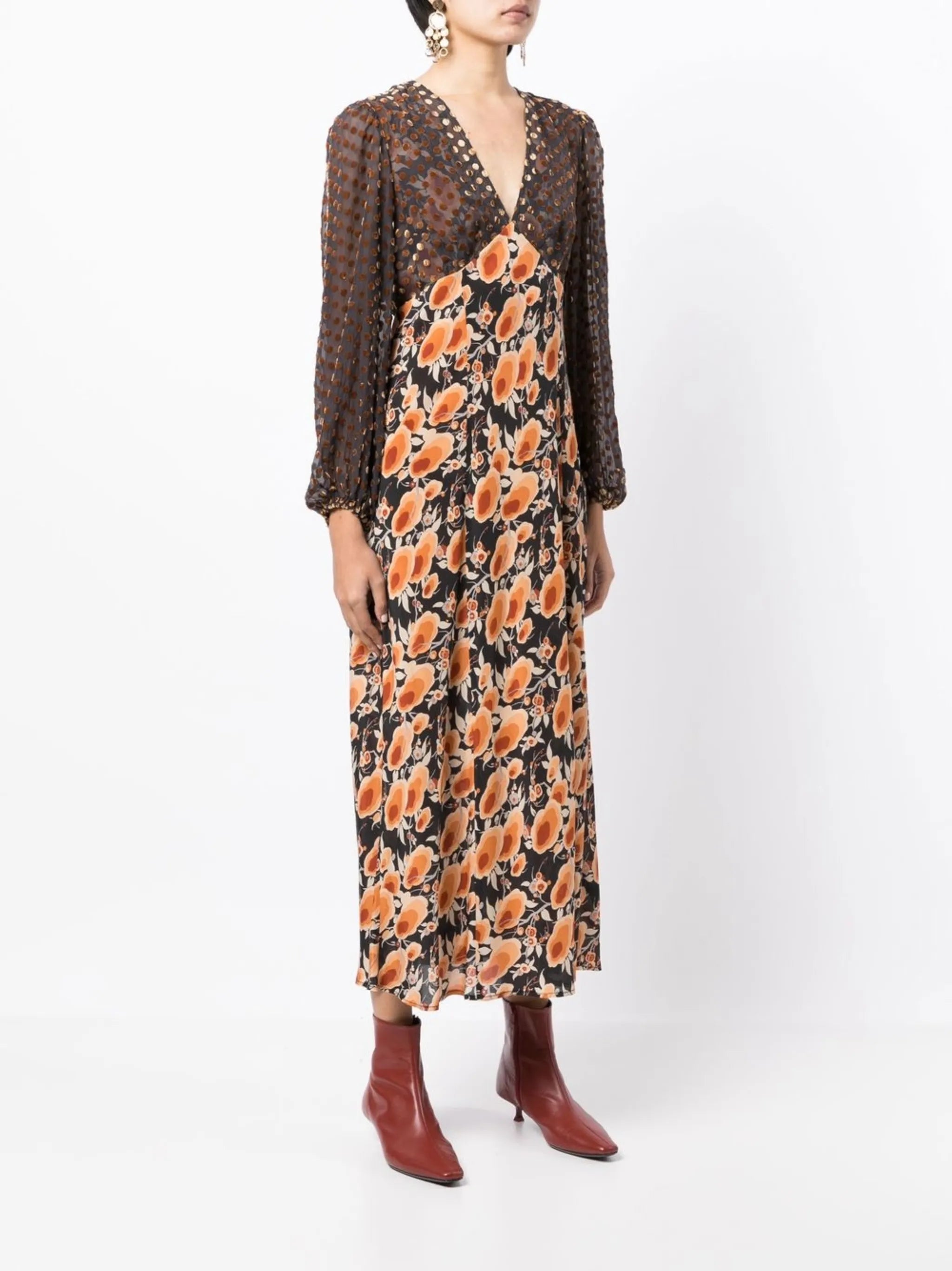 panelled floral-print dress