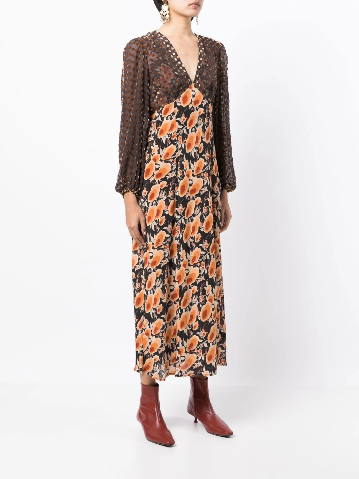 panelled floral-print dress