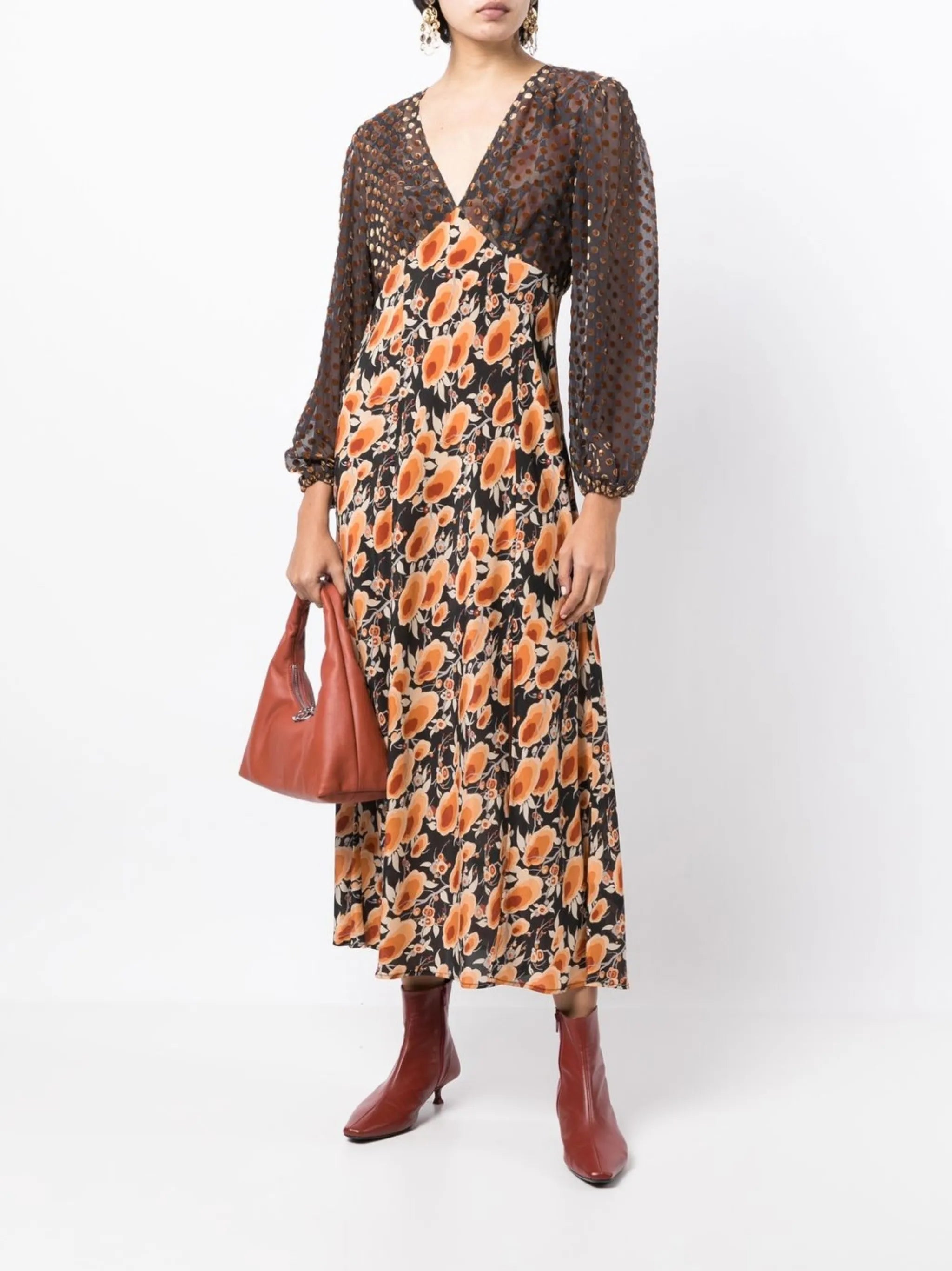 panelled floral-print dress