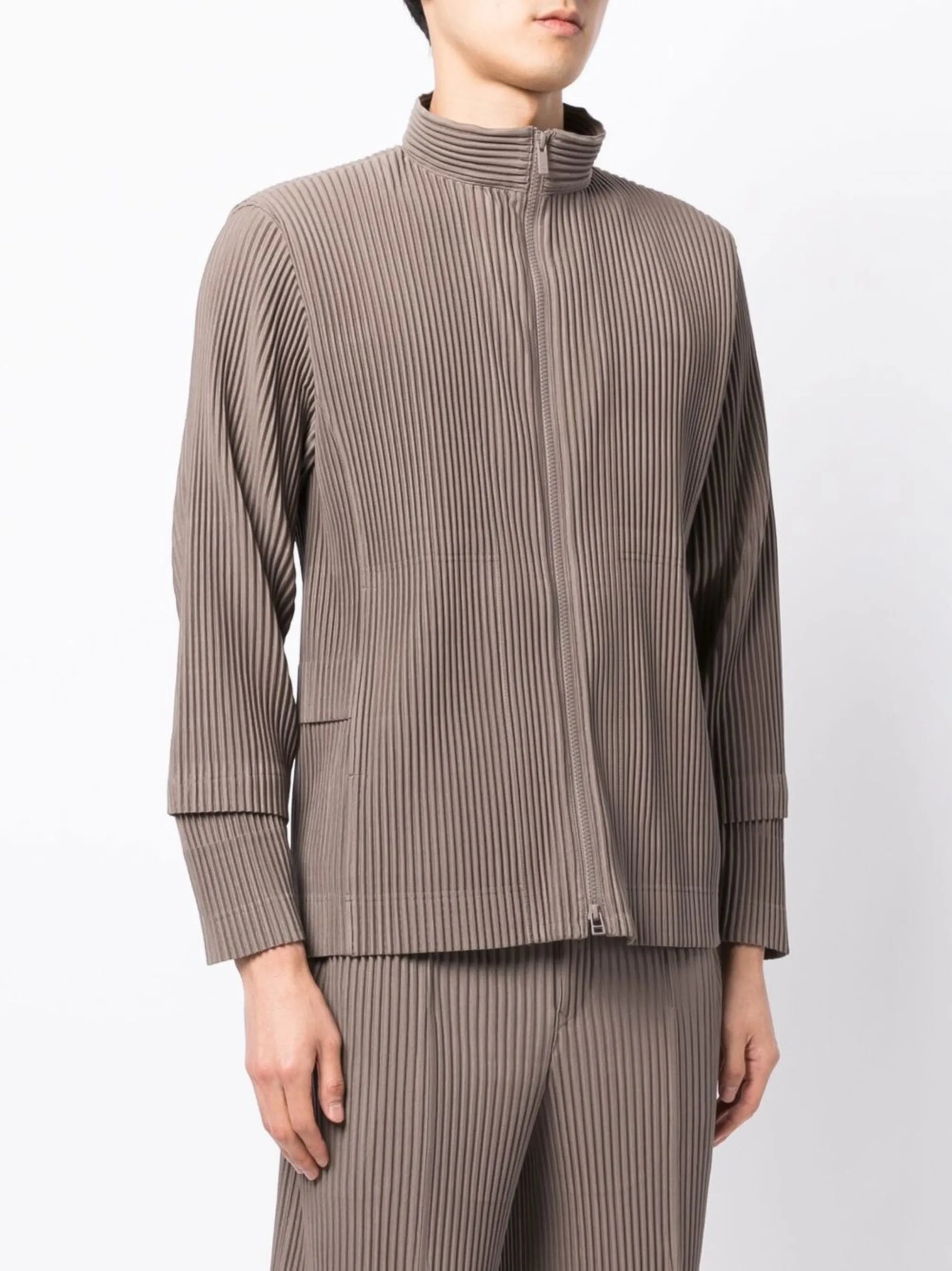 pleated zip-up jacket