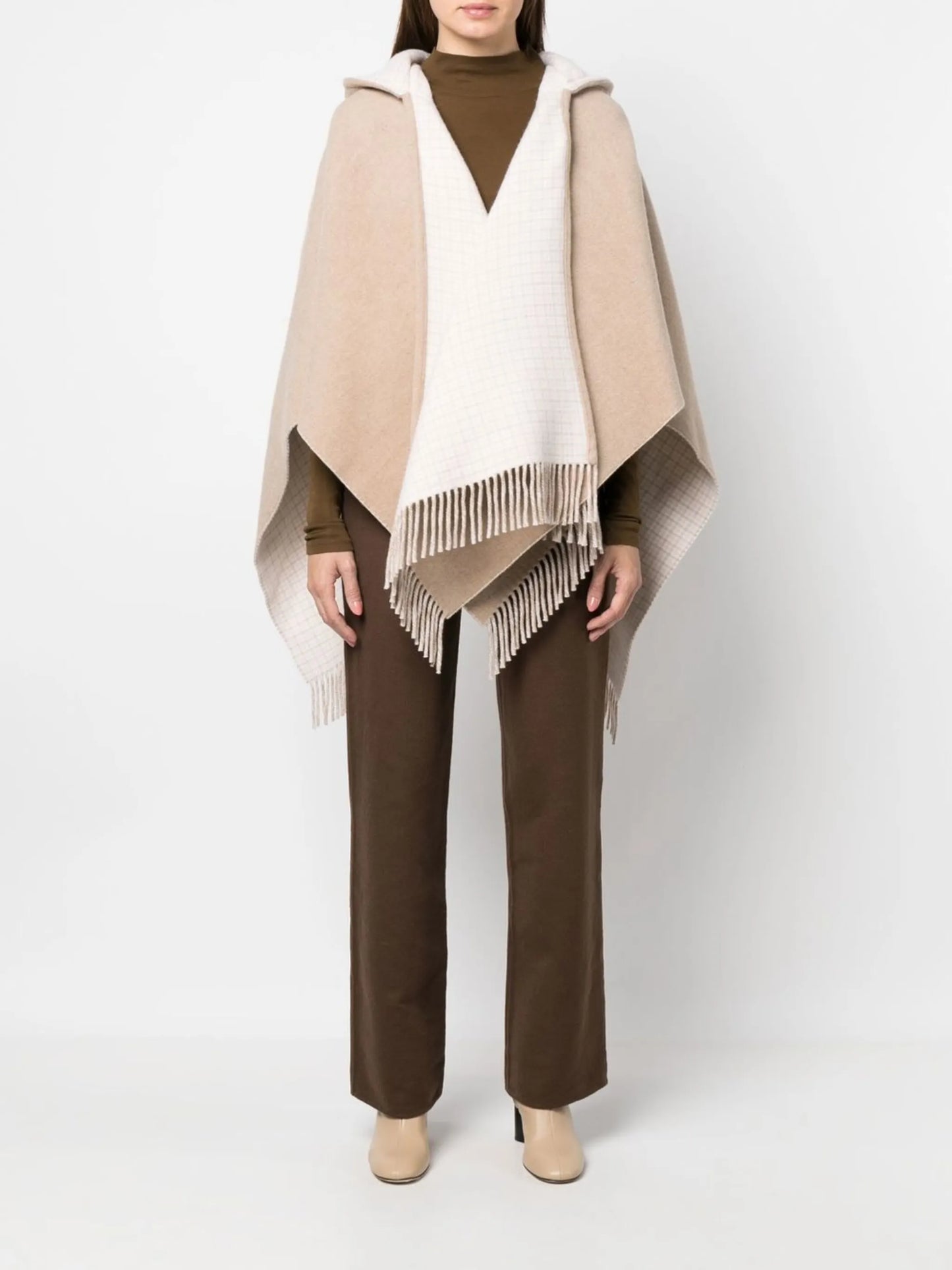 jacquard fringed hooded cape