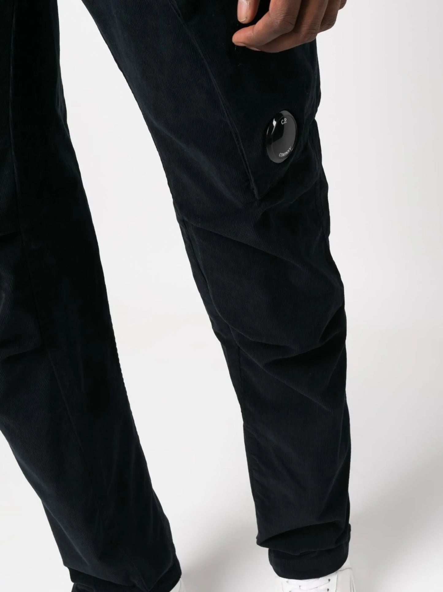 Lens-detail corduroy cargo trousers