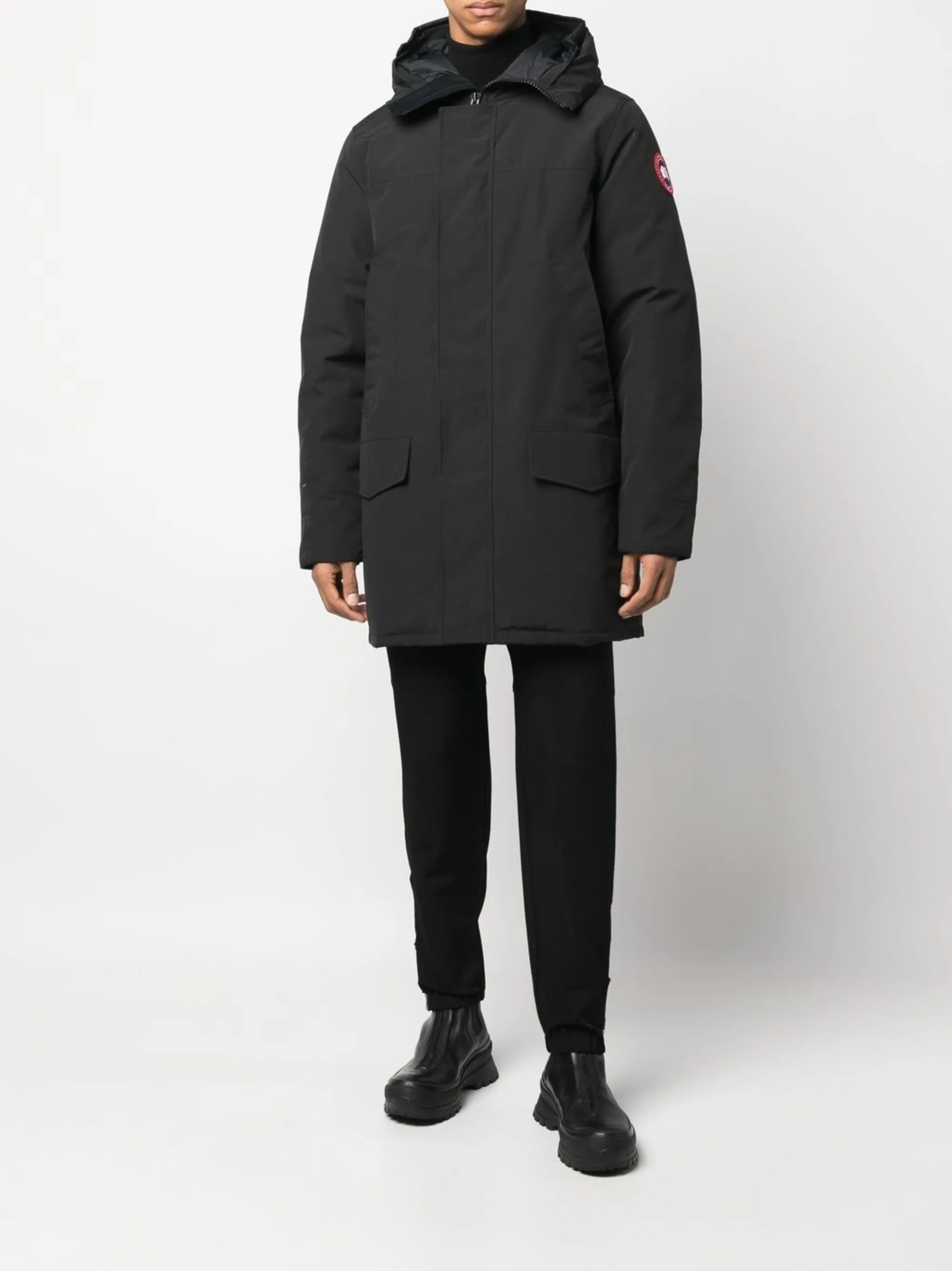 Langford hooded logo-patch coat
