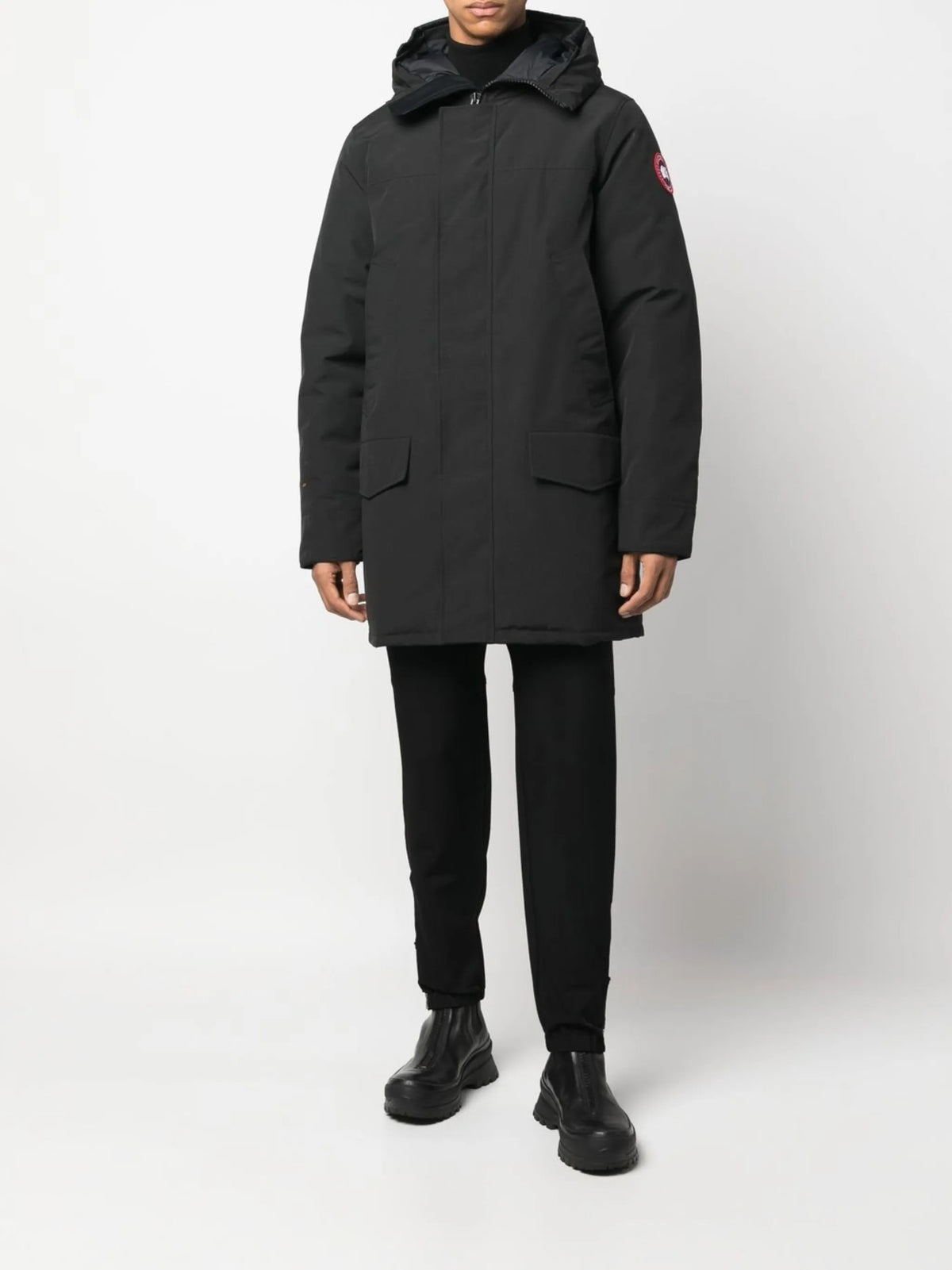 Langford hooded logo-patch coat