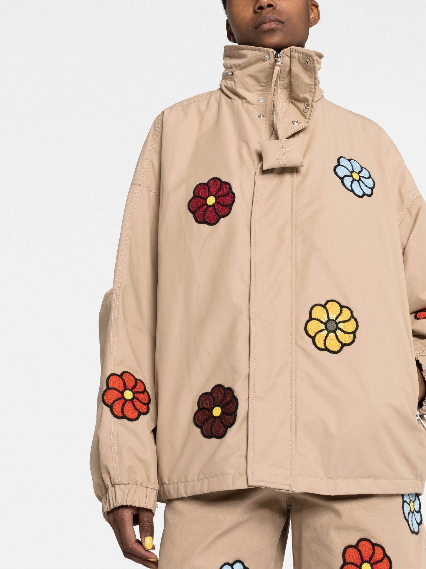 macramé flower-embroidery hooded jacket