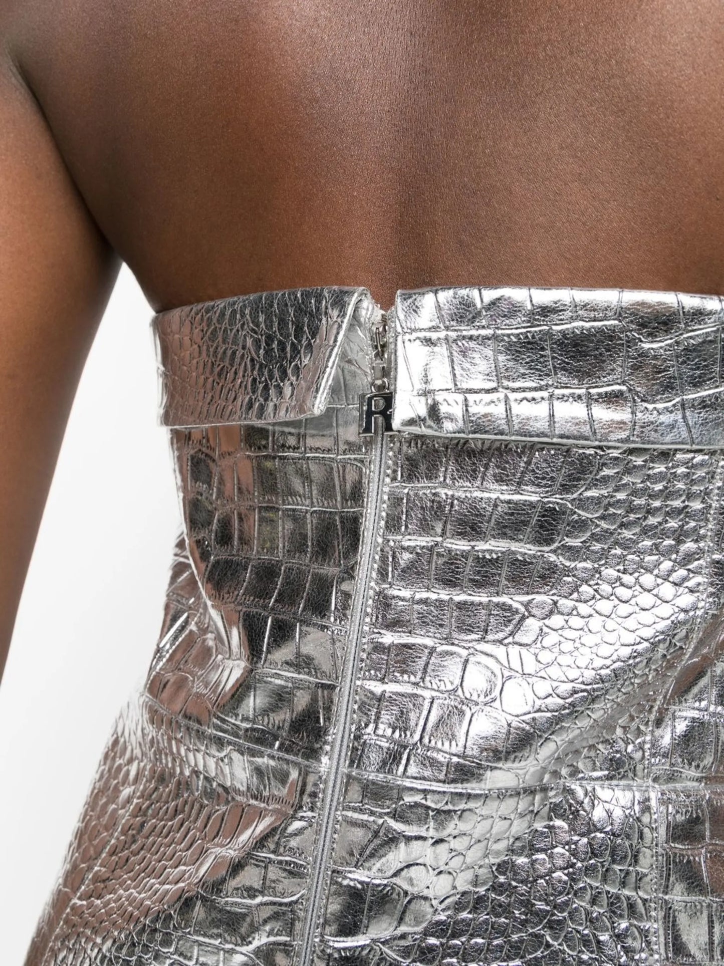 croc faux-leather strapless mini-dress