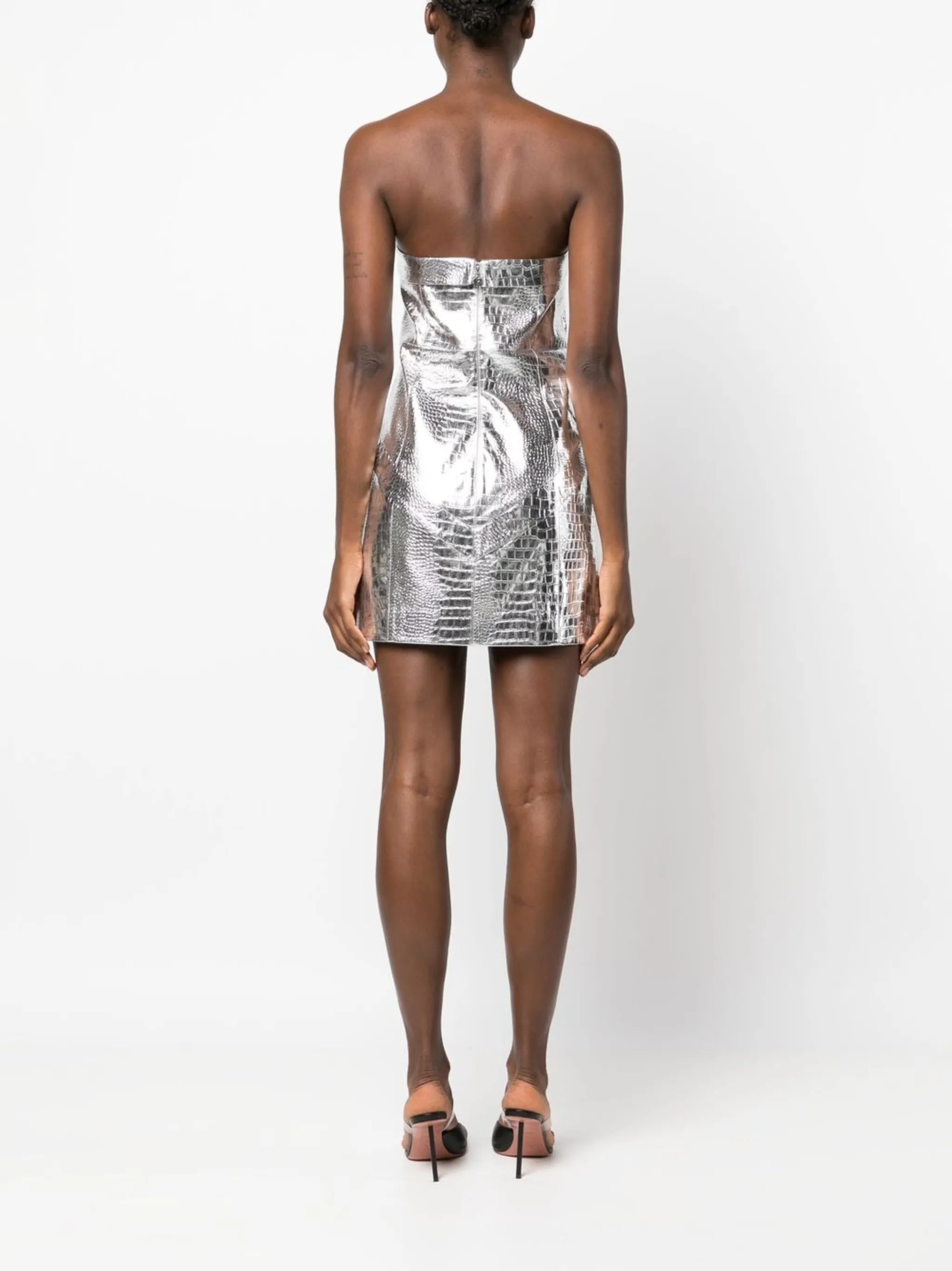 croc faux-leather strapless mini-dress