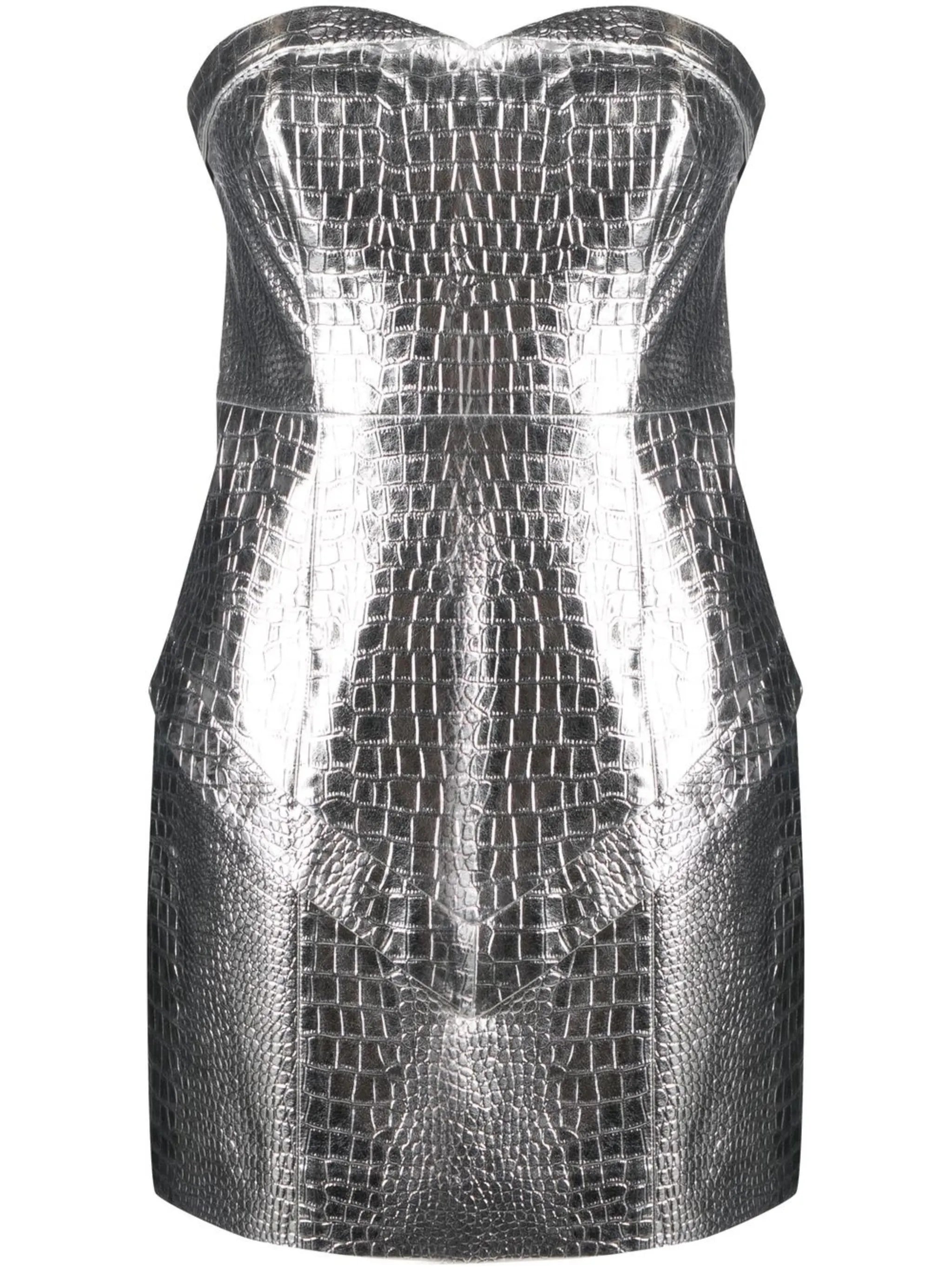 croc faux-leather strapless mini-dress