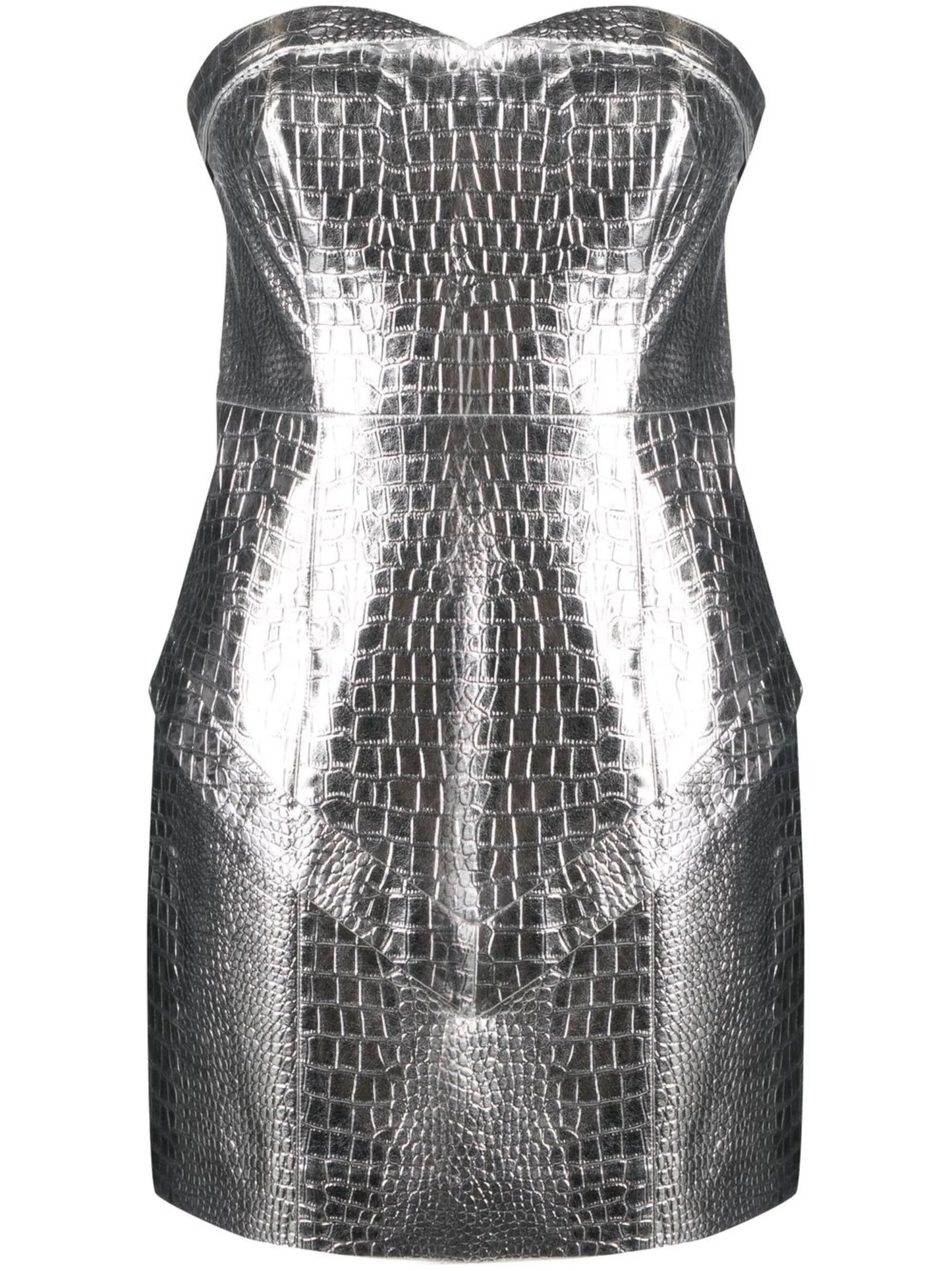 croc faux-leather strapless mini-dress