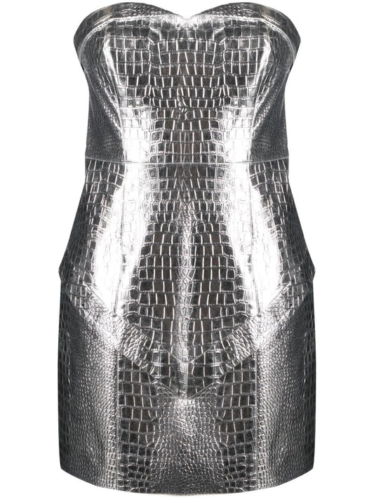 croc faux-leather strapless mini-dress