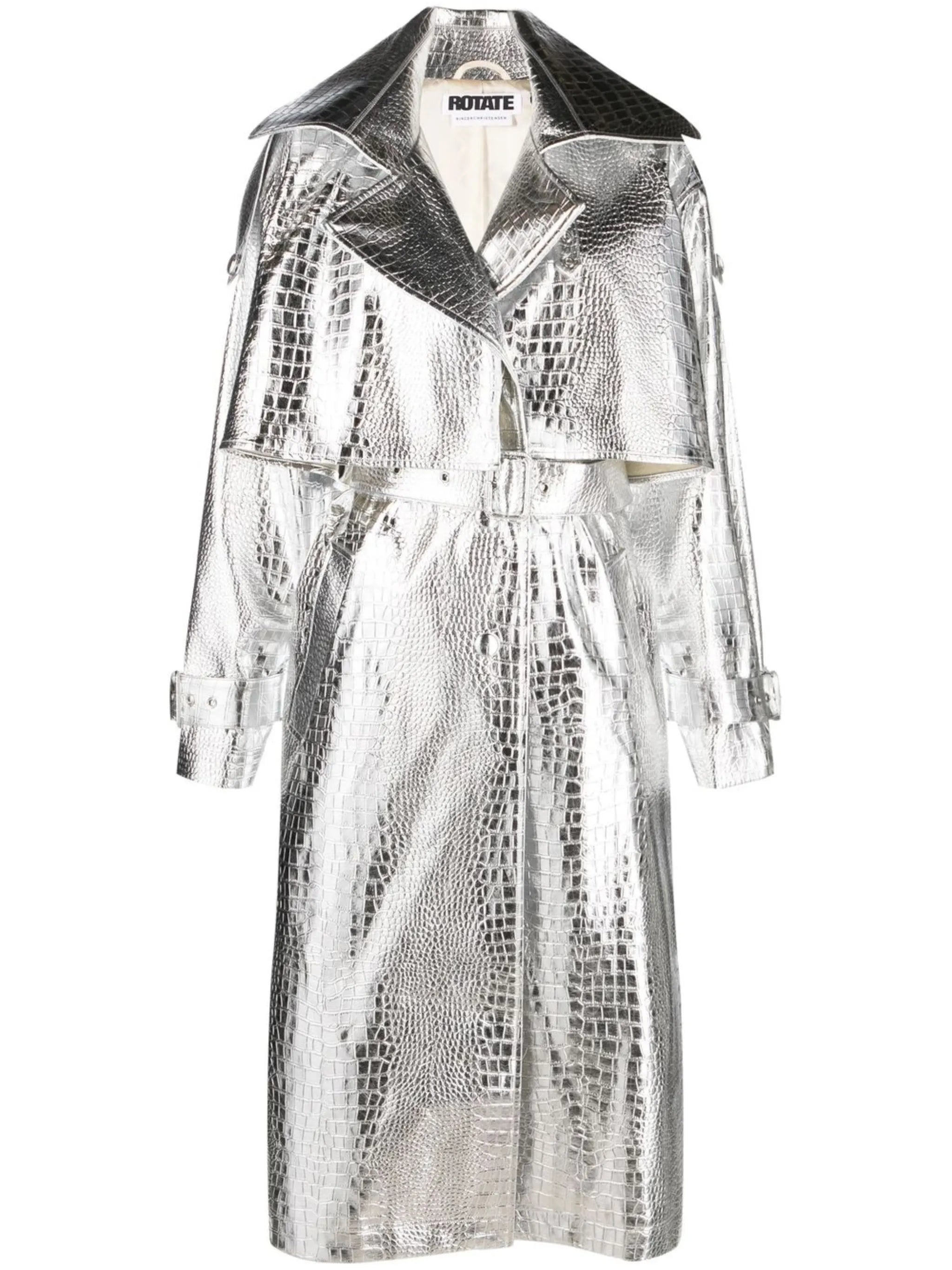 faux-leather double-breasted trench coat