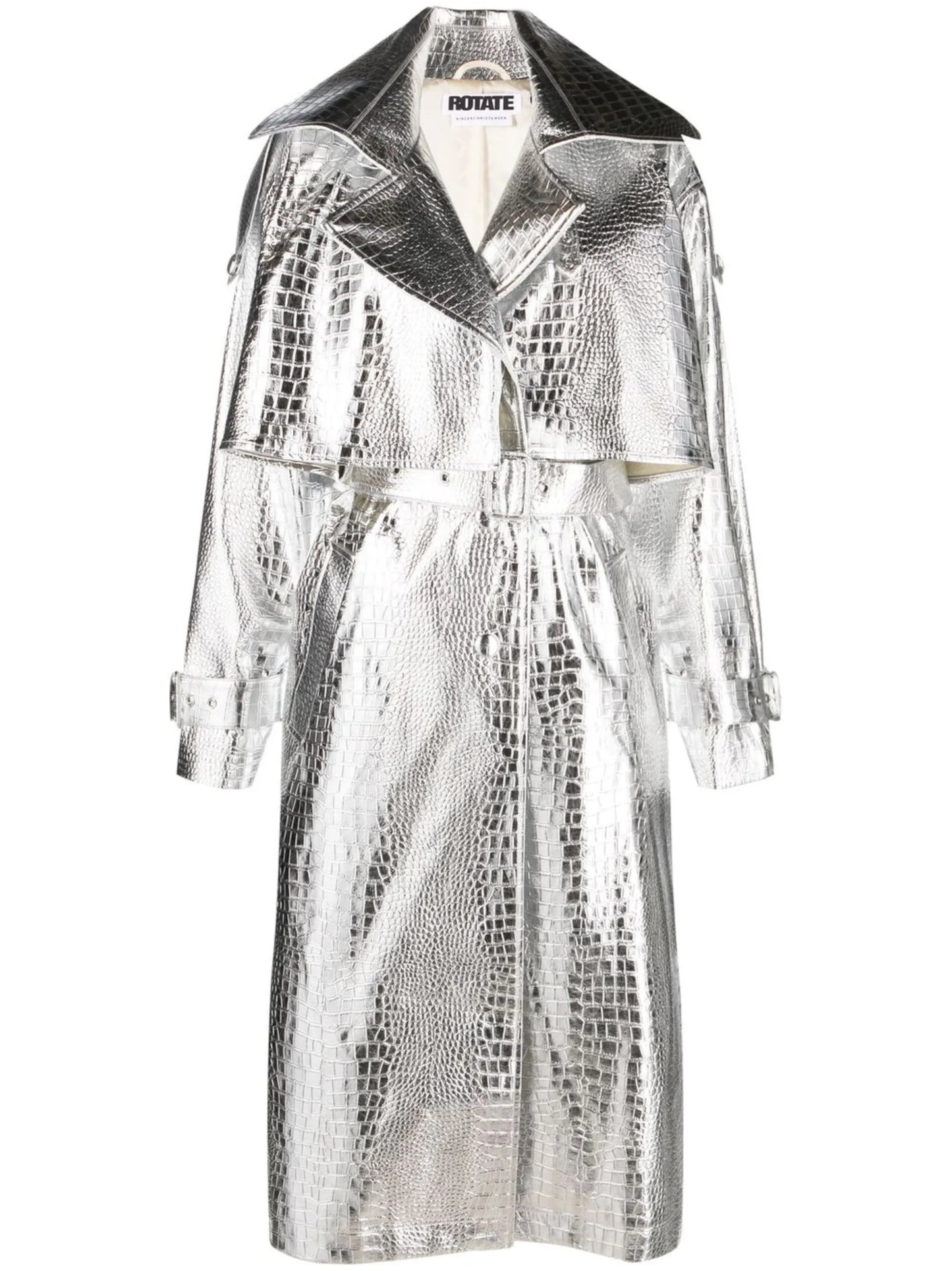 faux-leather double-breasted trench coat