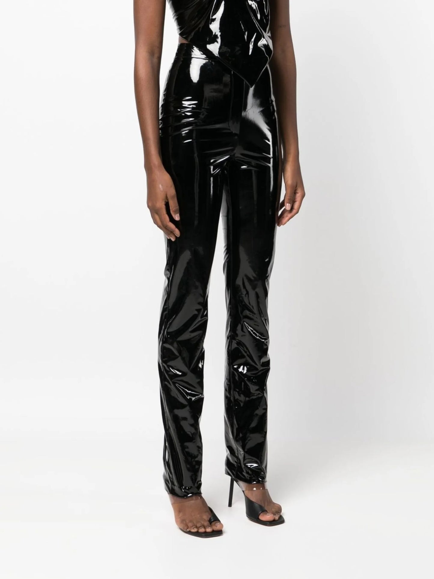 high-waisted patent trousers