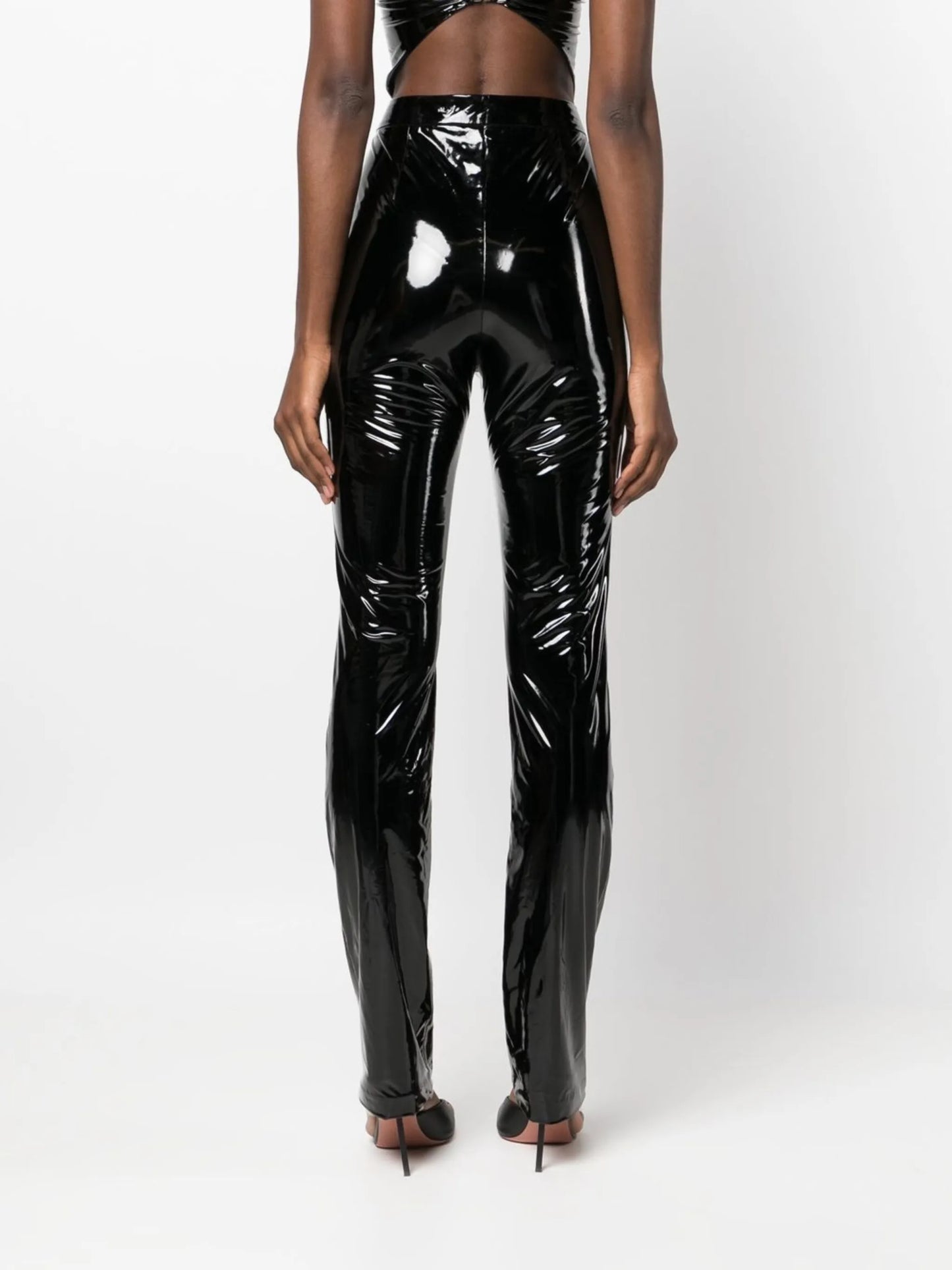 high-waisted patent trousers