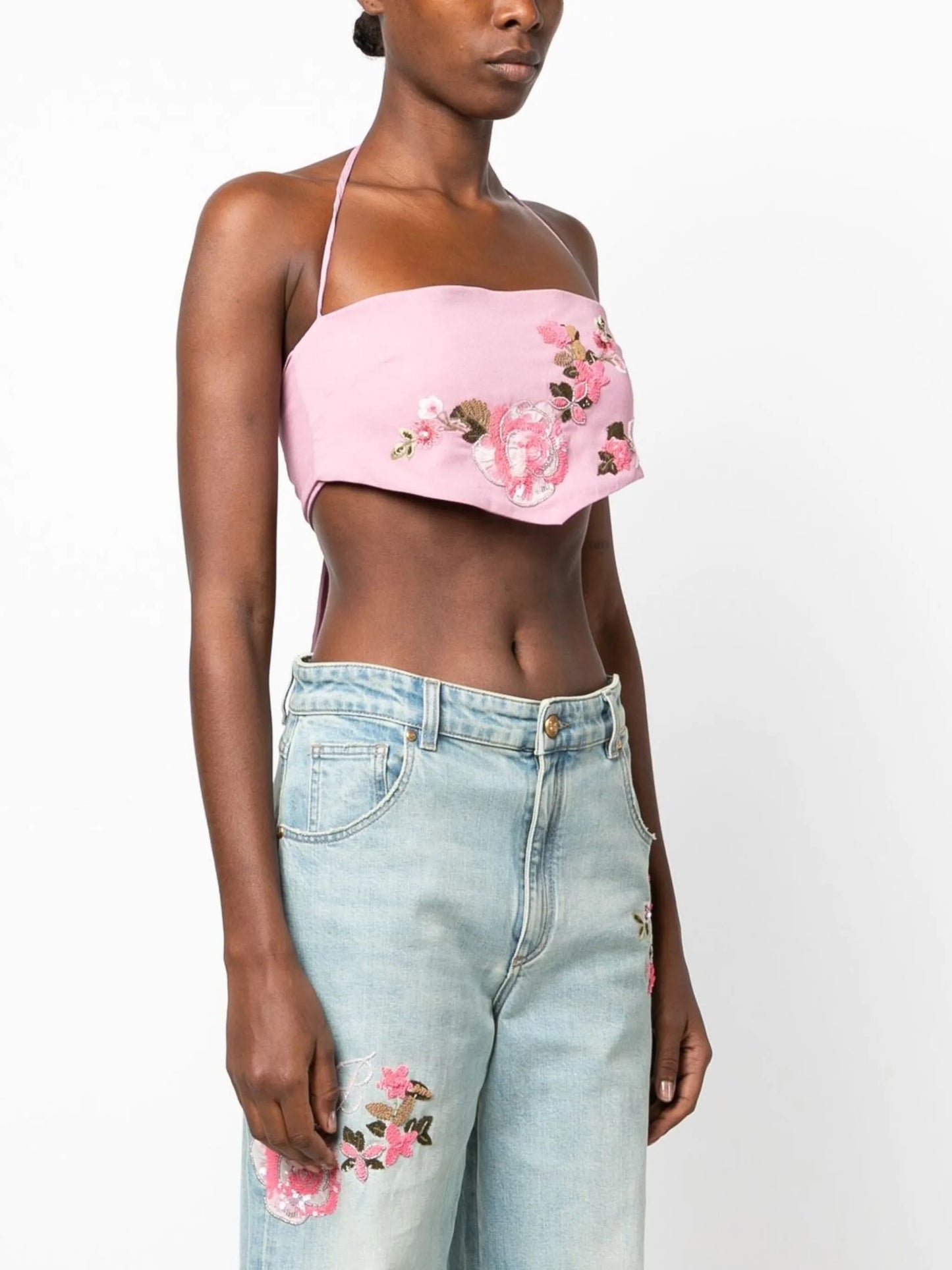 floral-embroidered crop-top