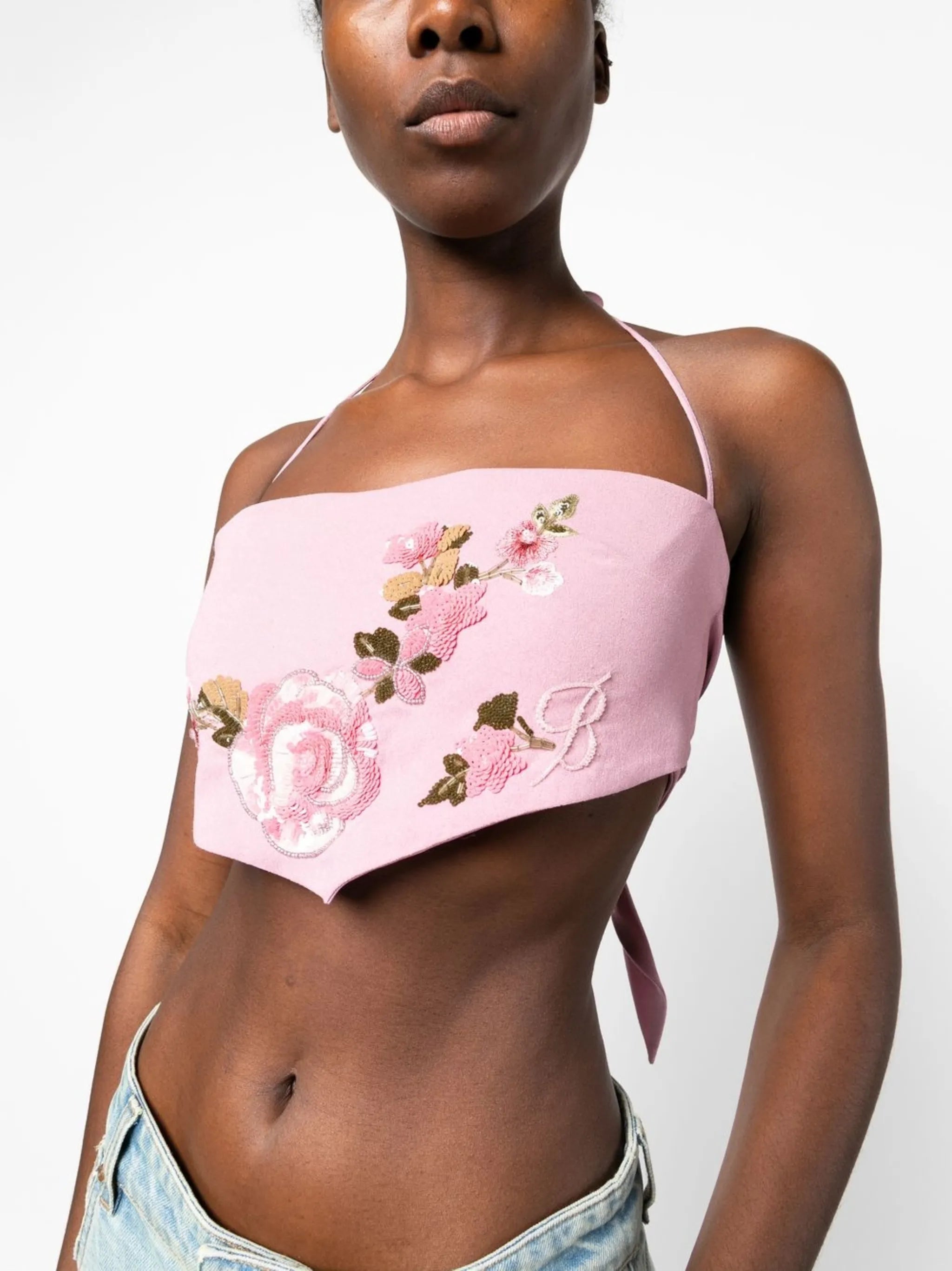 floral-embroidered crop-top