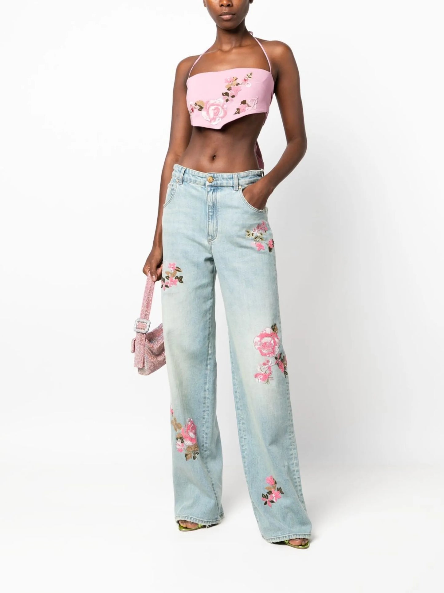 floral-embroidered crop-top