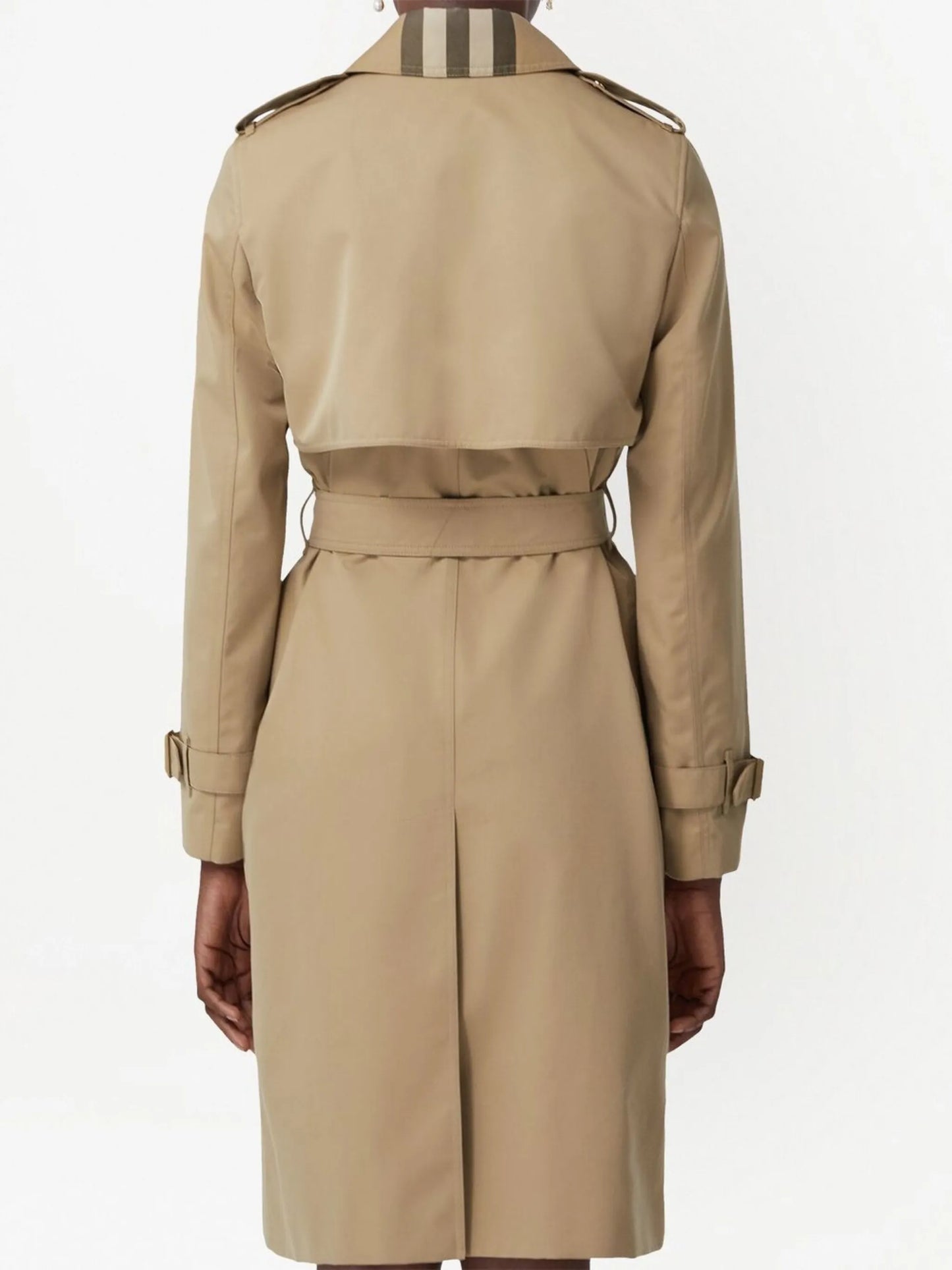 Exaggerated check-panel trench coat