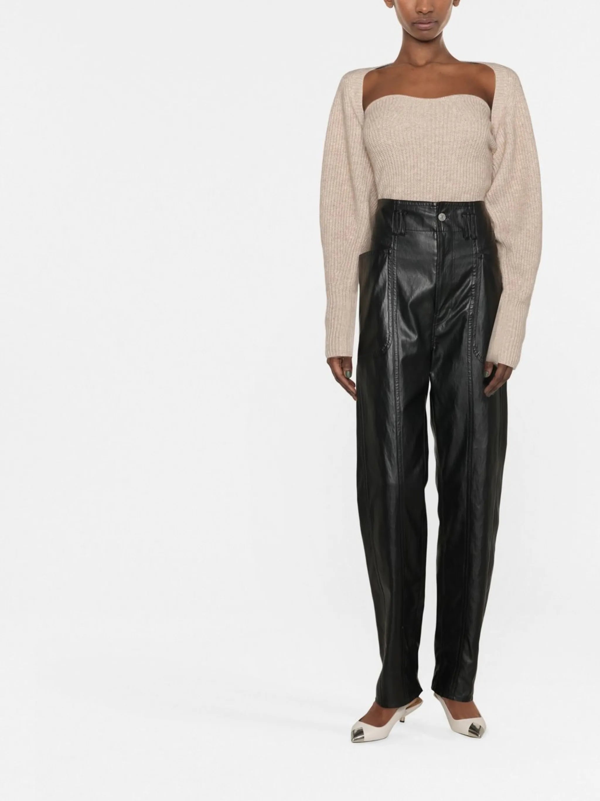 ribbed-knit draped top